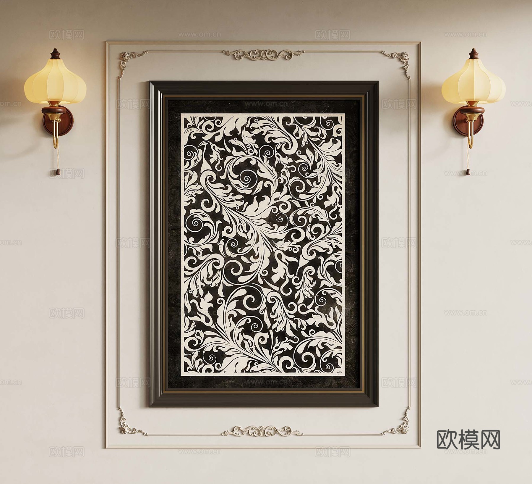06法式复古中古风装饰画 法式壁灯3d模型
