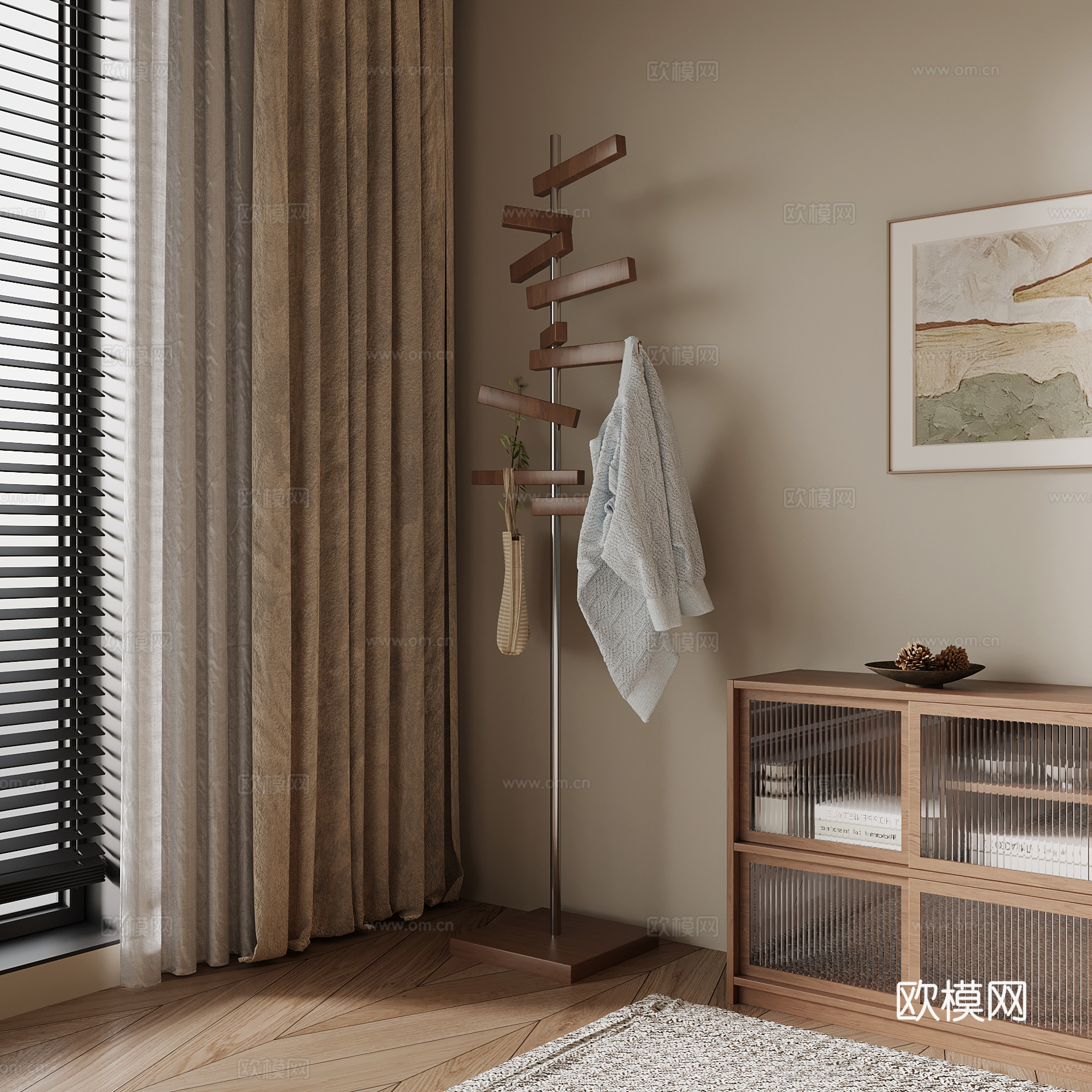 08中古风衣架 挂衣架 挂画3d模型