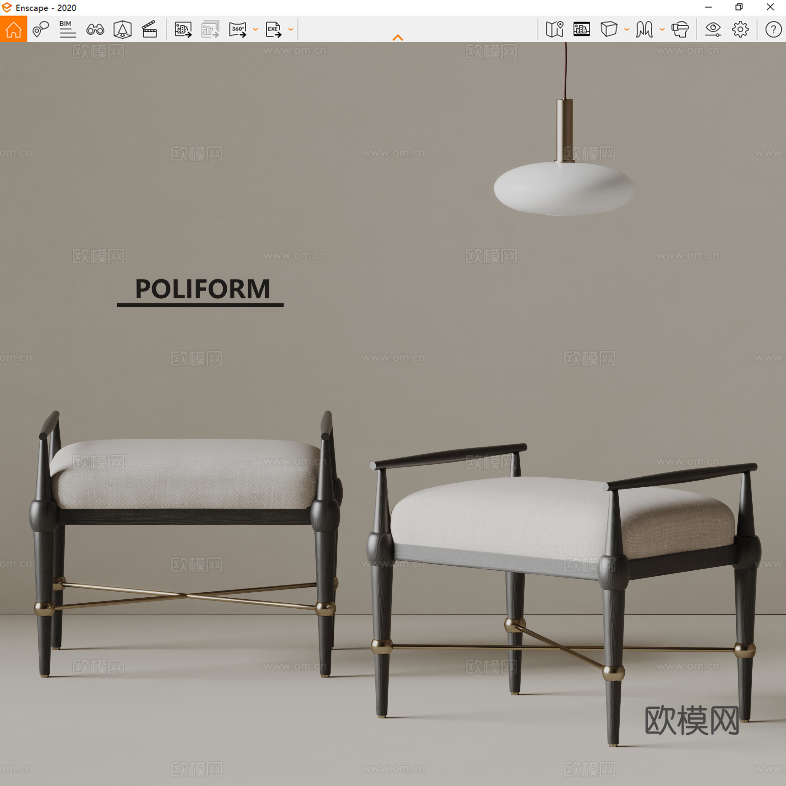 poliform现代沙发凳 凳子 布艺沙发凳 鞋凳 吊灯su模型