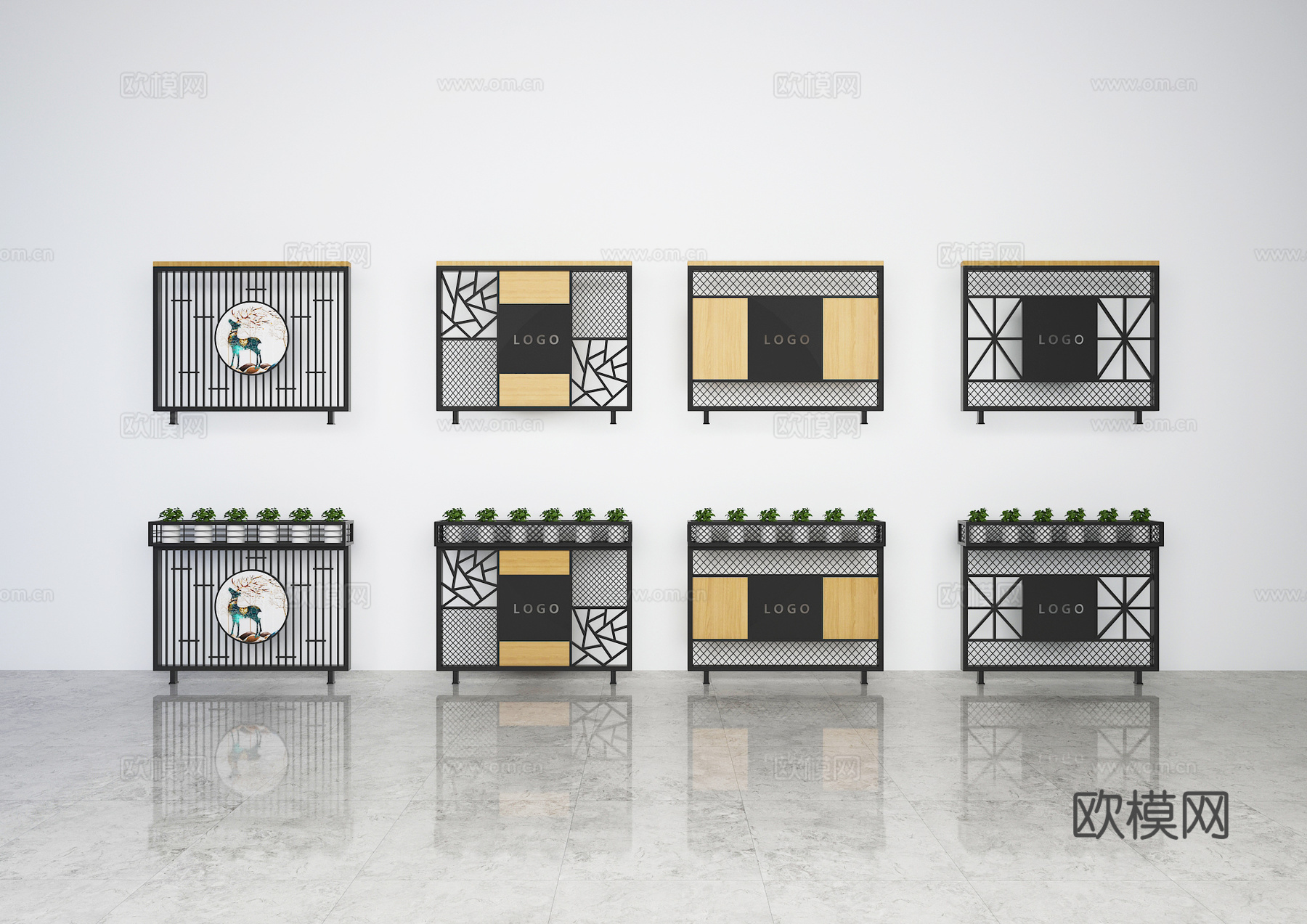 金属隔断 矮隔断 工业风隔断 餐饮隔断 花箱su模型