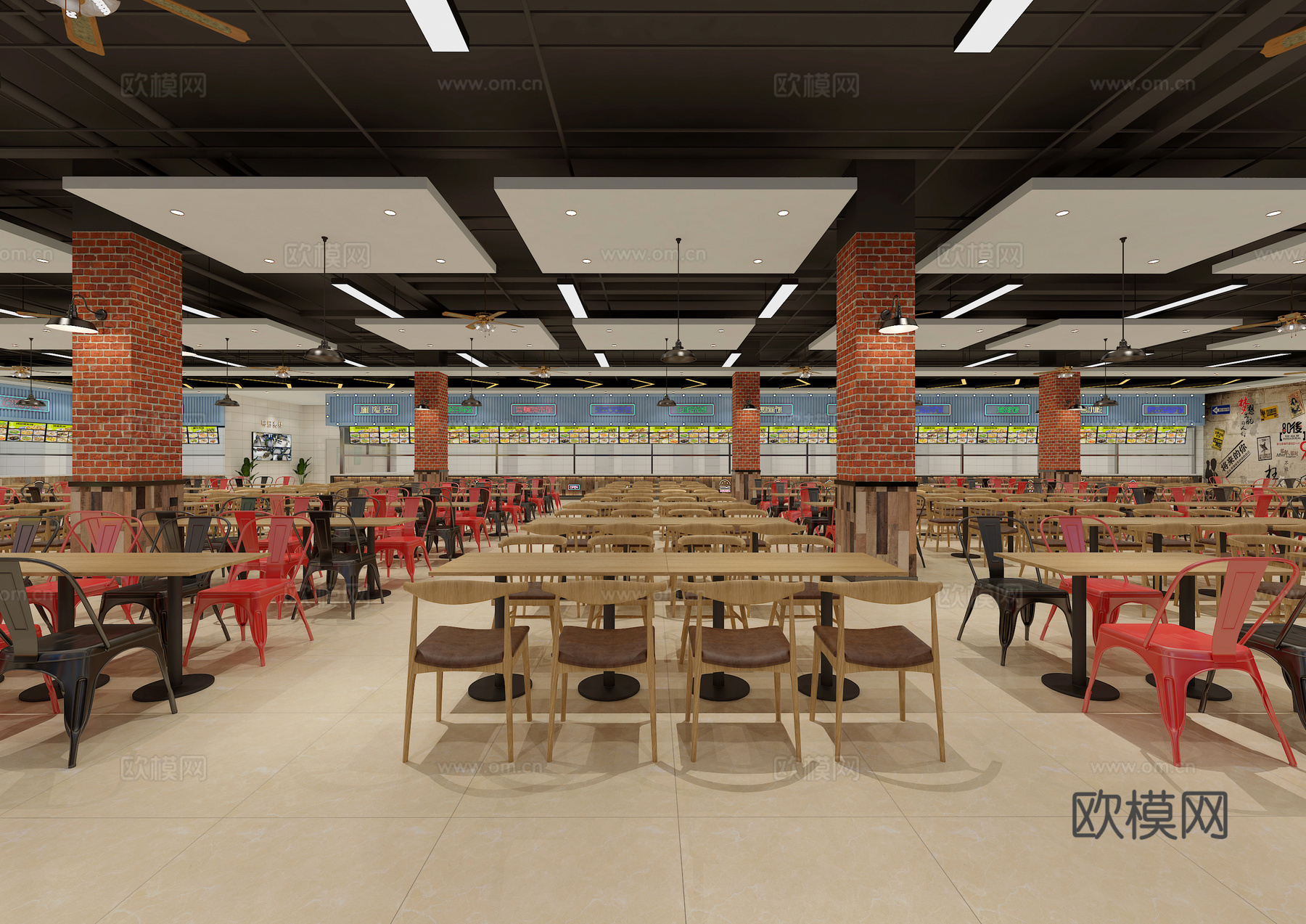 工业风食堂 大学食堂 学校食堂 员工餐厅 员工食堂 美食城su模型