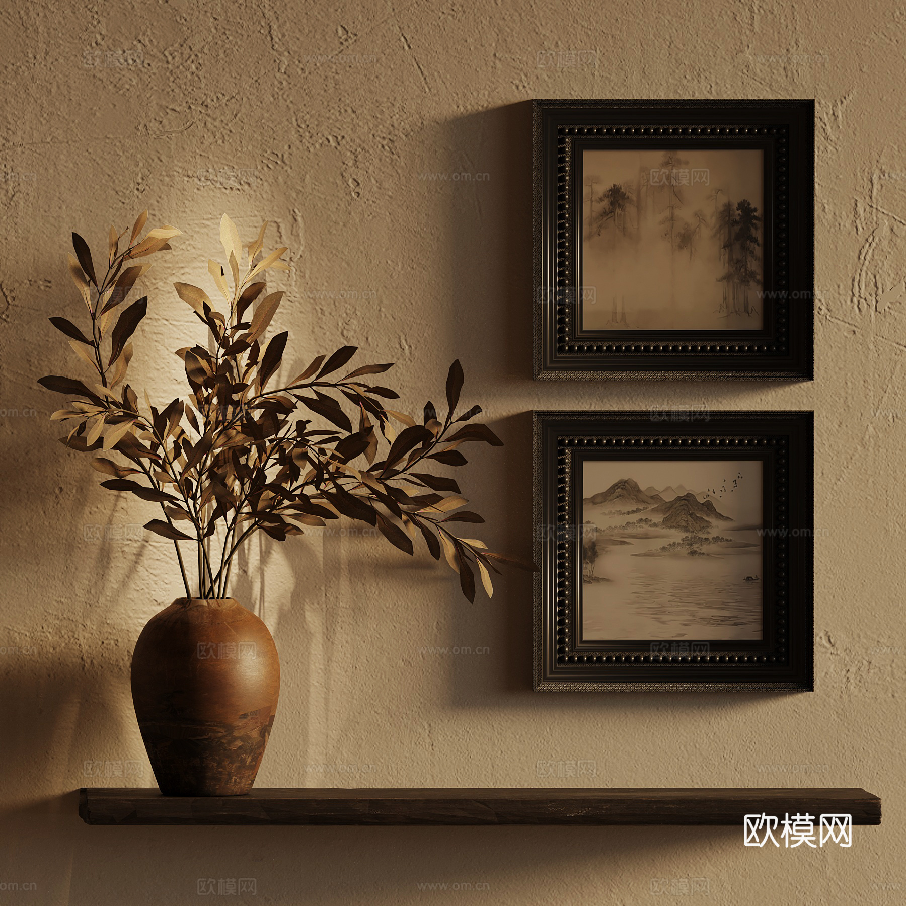 02新中式挂画 花瓶3d模型