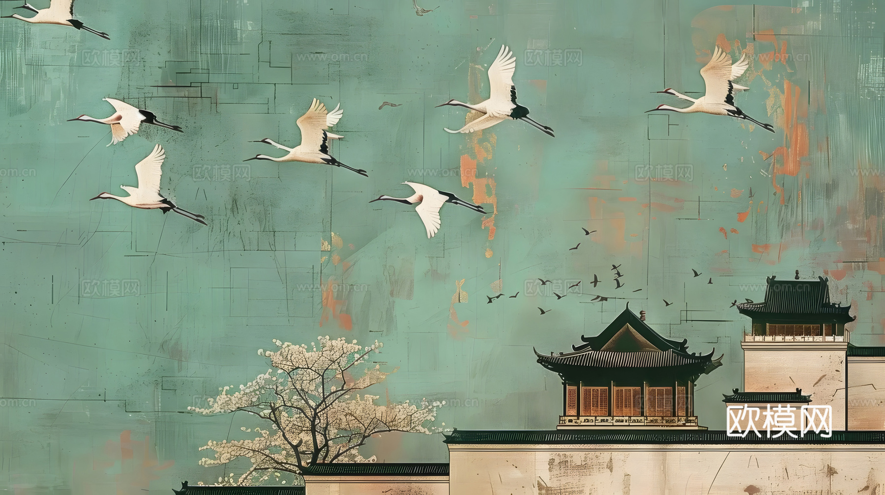 中式山水壁画