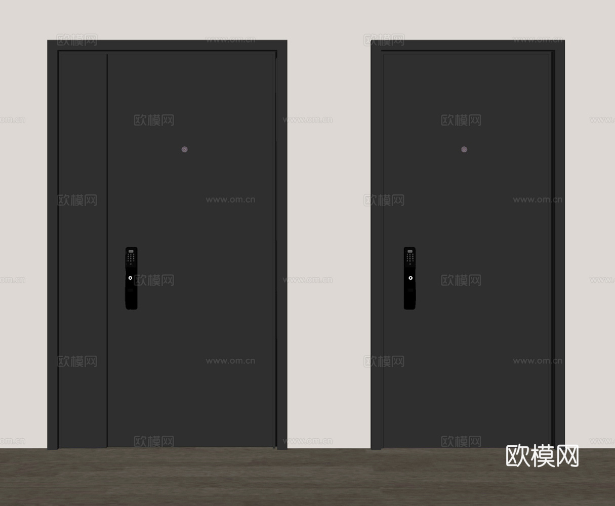 现代防盗门 防盗门锁 单开门 子母门 大门su模型