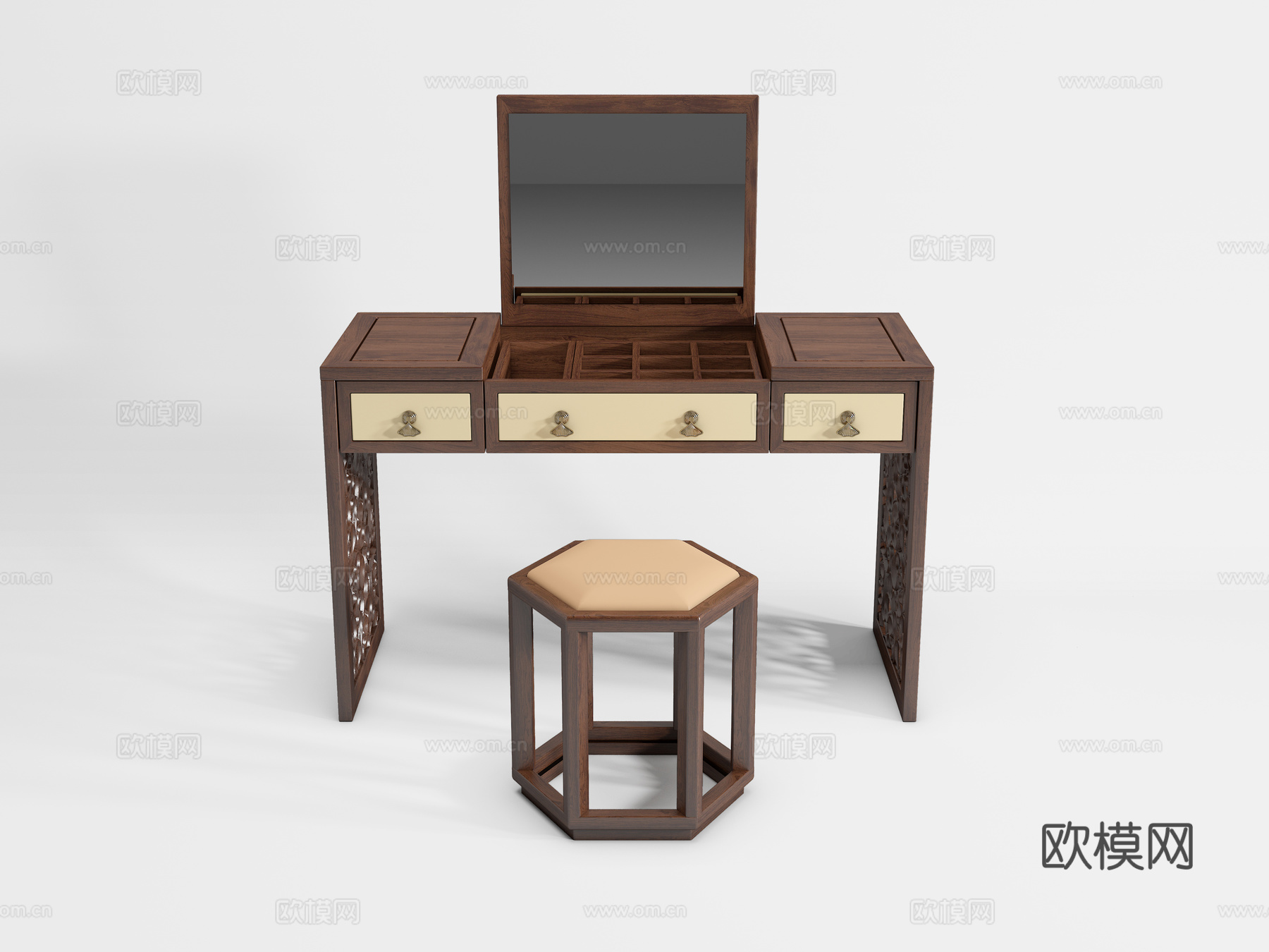新中式实木梳妆台3d模型