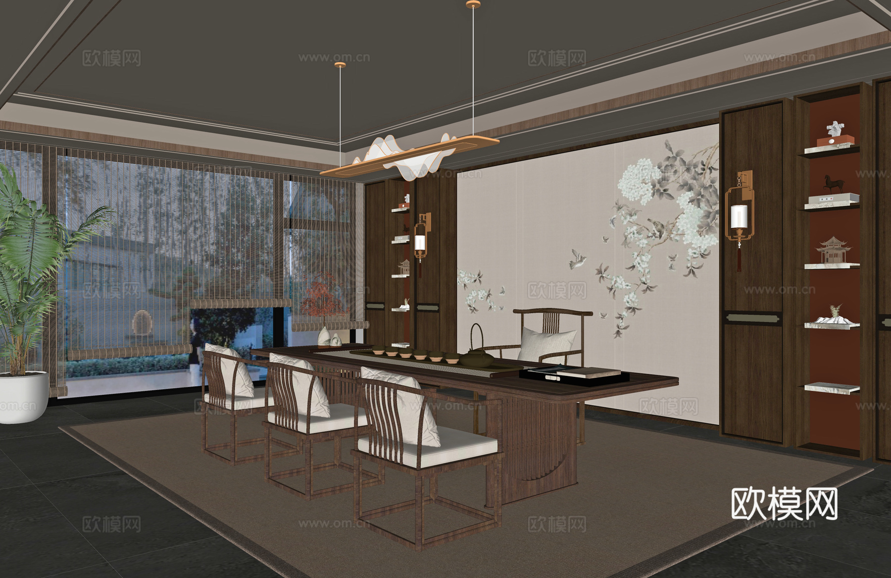 新中式茶室su模型