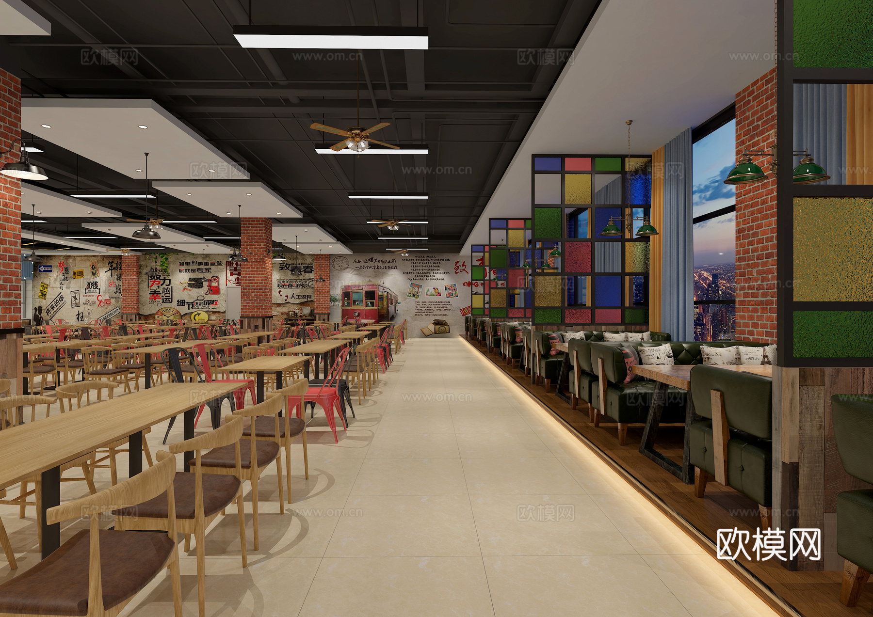 工业风食堂 大学食堂 学校食堂 员工餐厅 员工食堂 美食城su模型