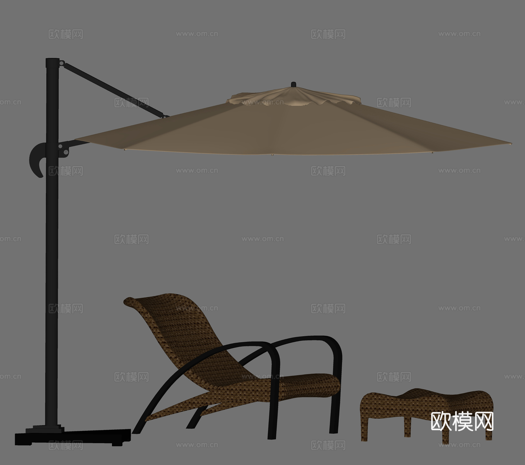 现代户外躺椅  户外脚踏  太阳伞遮阳伞su模型