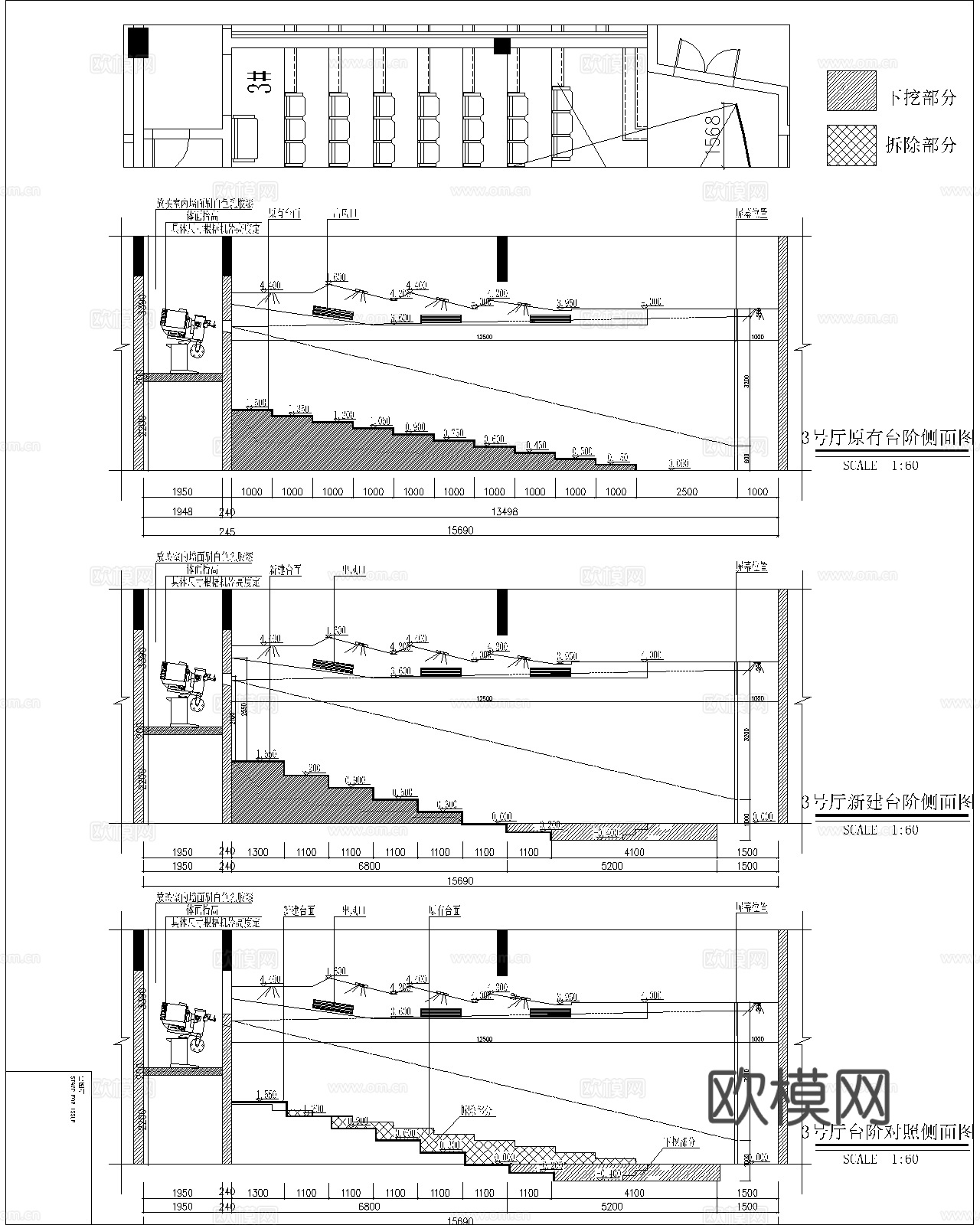 现代电影院 100㎡影厅 平面布置图 施工图cad施工图