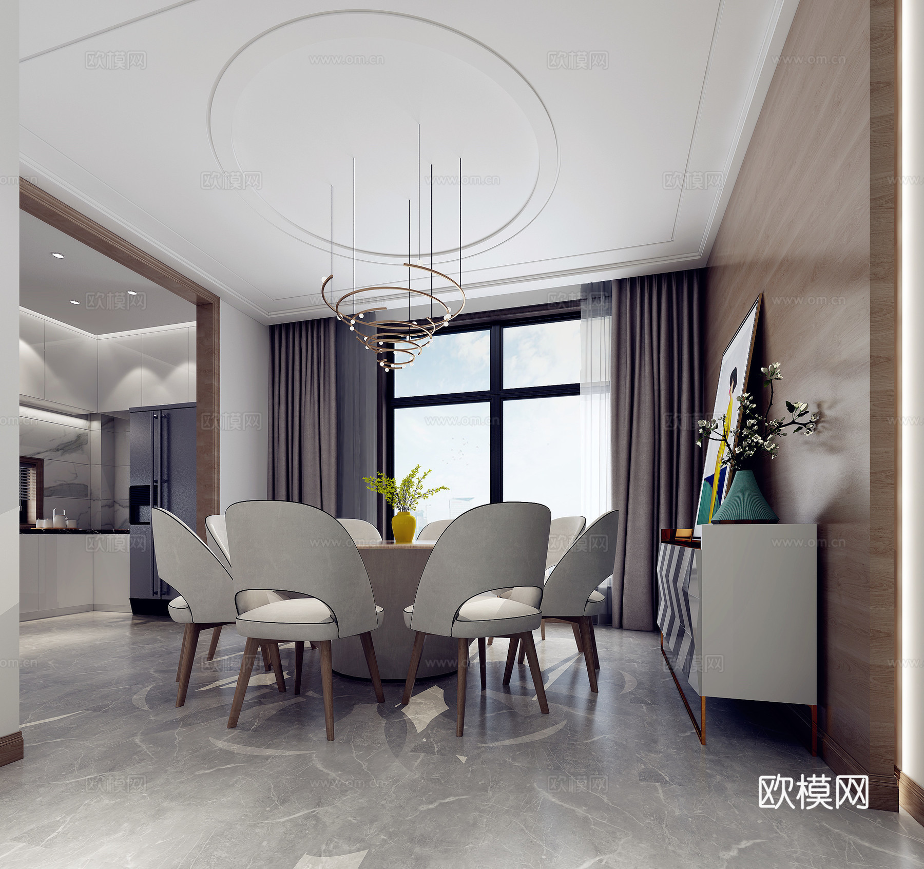 现代客厅 餐厅  过道  沙发 餐桌3d模型