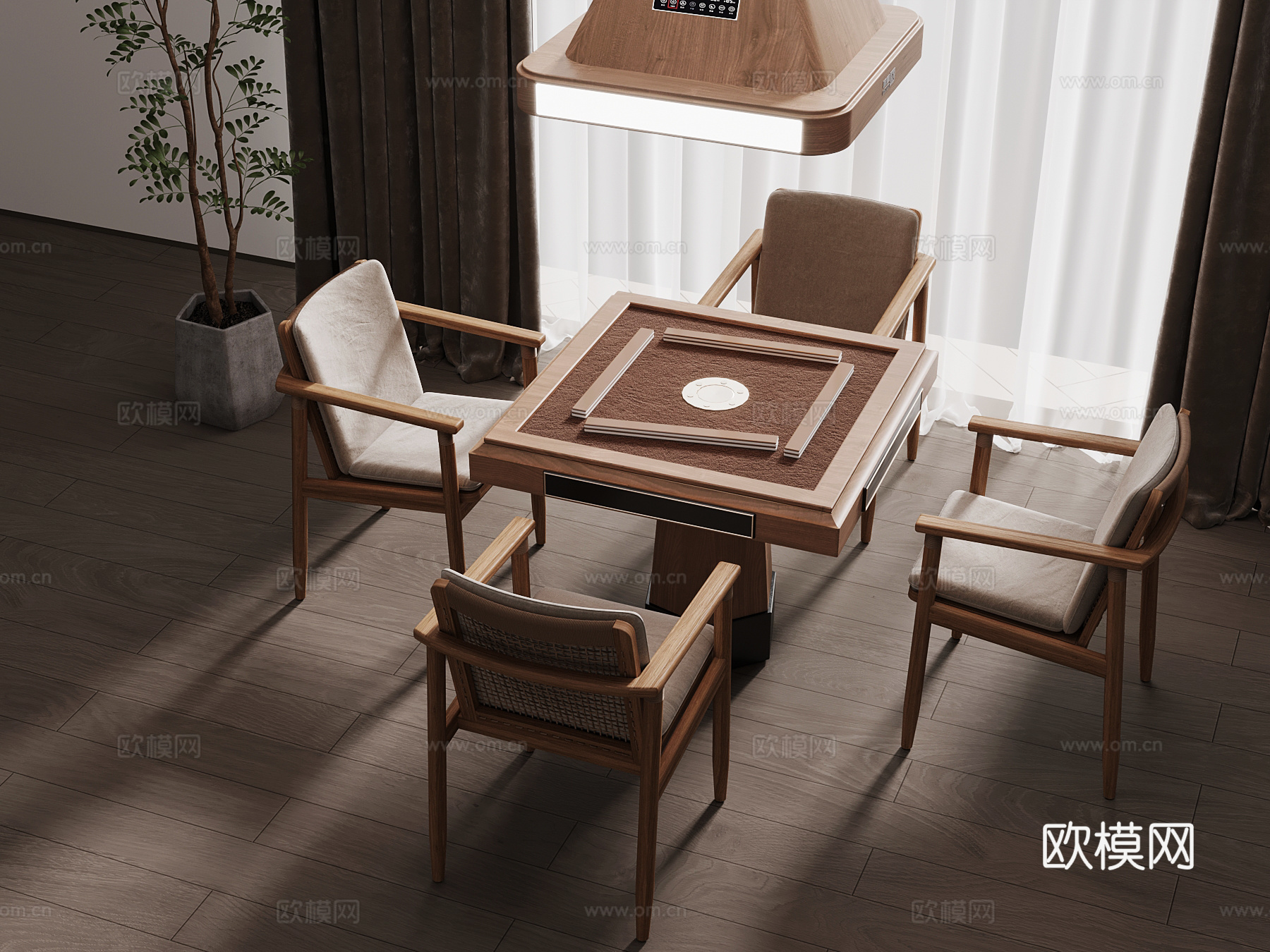 24新中式麻将桌 吊灯3d模型