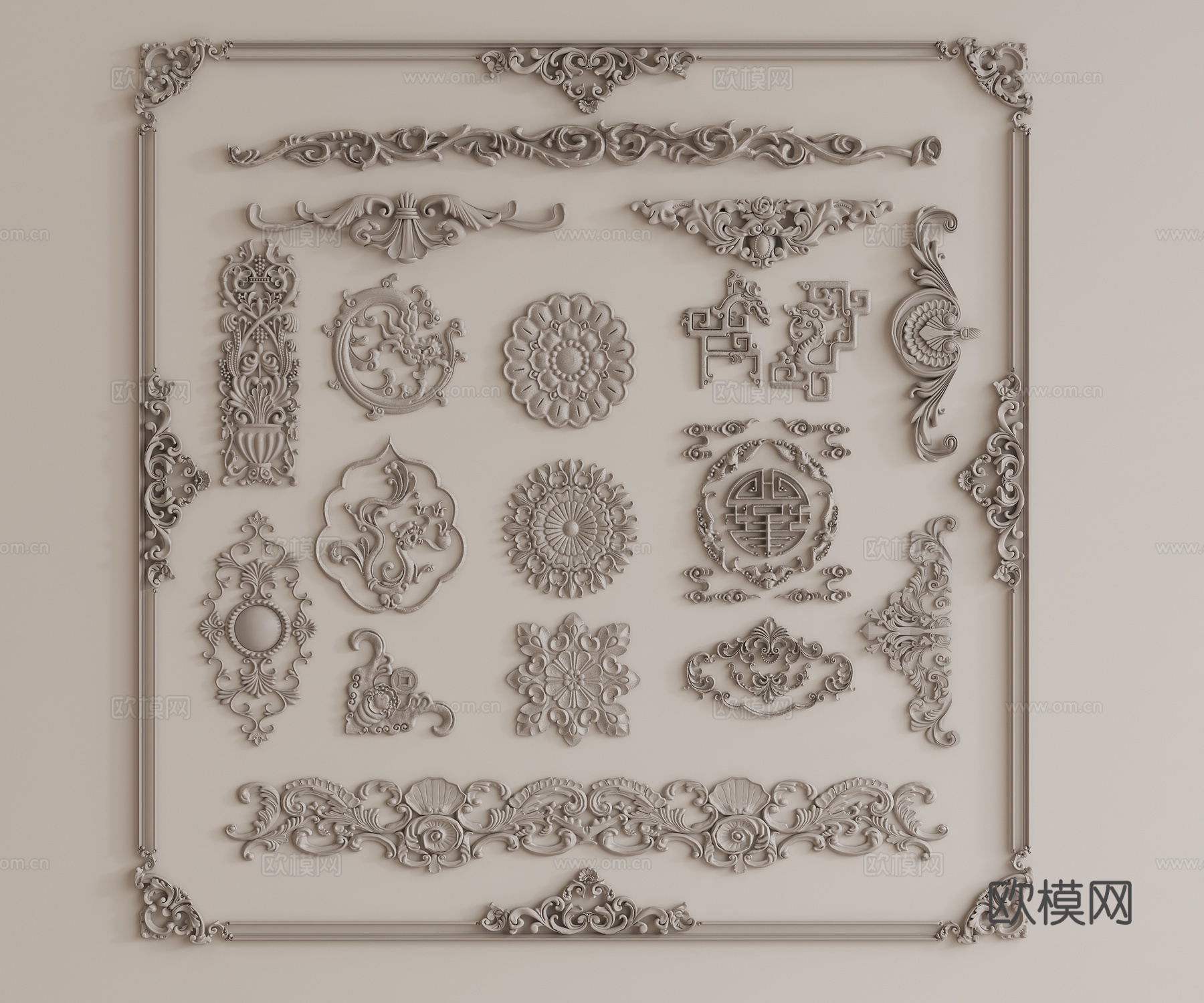 石膏线 雕花 背景墙3d模型