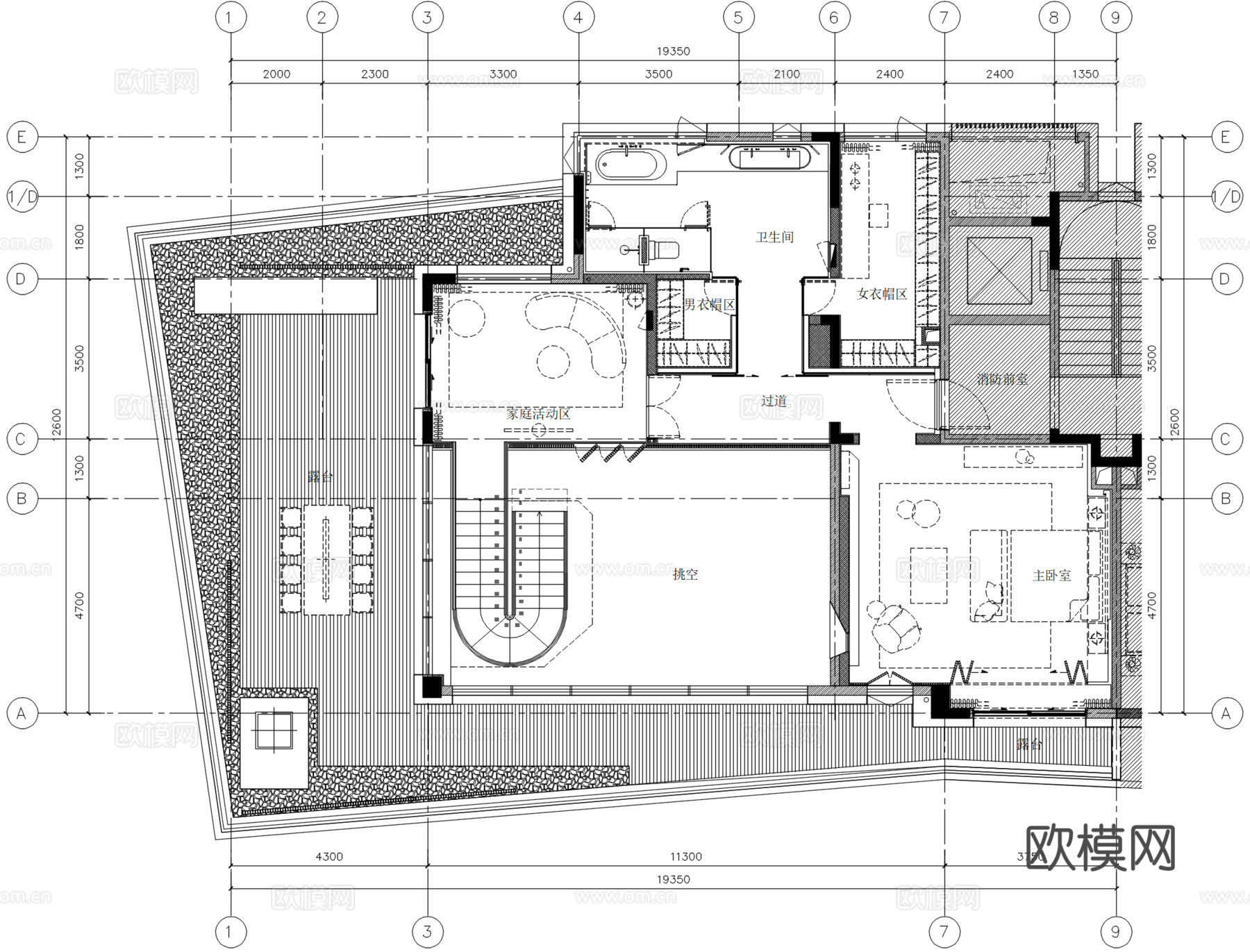重庆万华麓悦山城顶跃样板房丨效果图丨施工图丨暖通图丨物料cad施工图