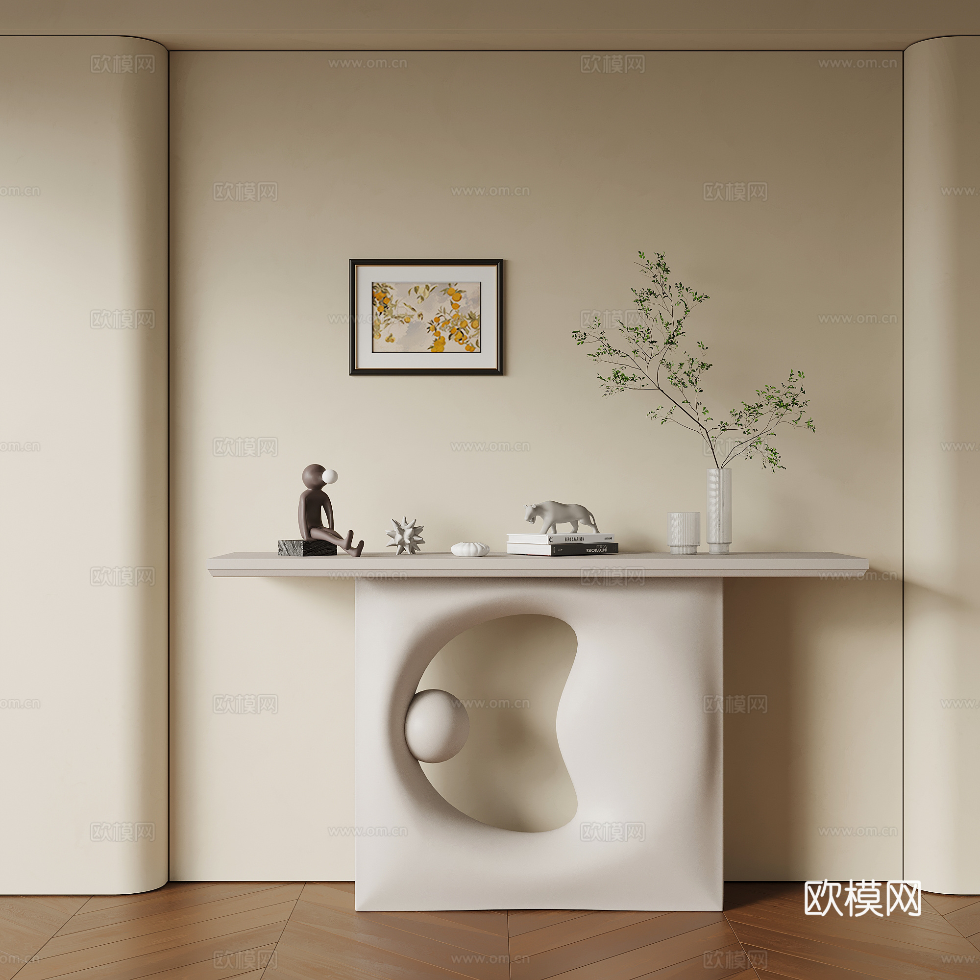 17玄关过道 现代奶油风玄关 端景台3d模型