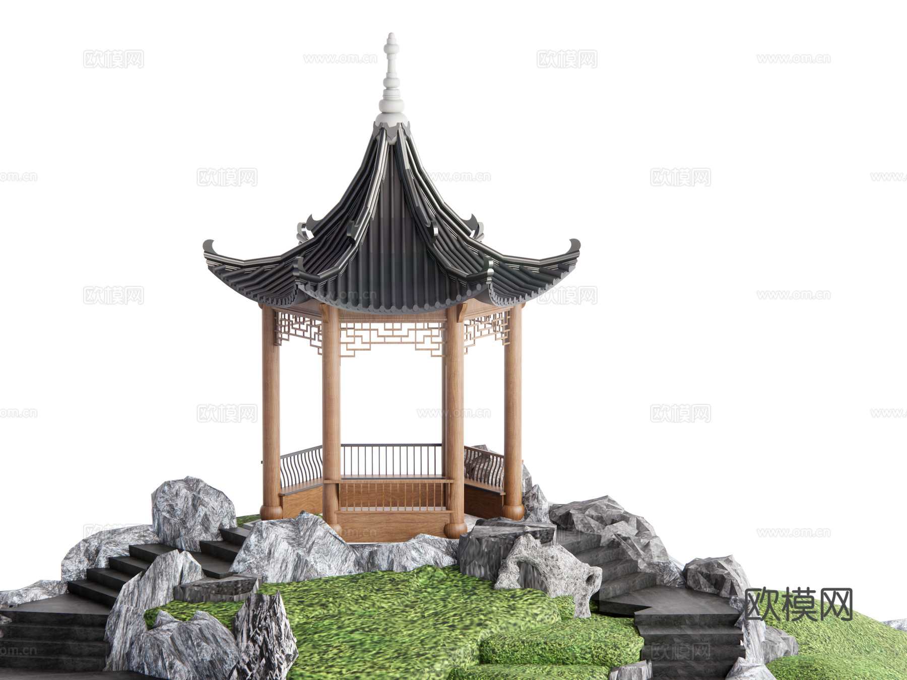 中式凉亭su模型