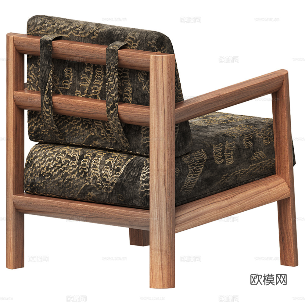 新中式木质布艺扶手椅3d模型