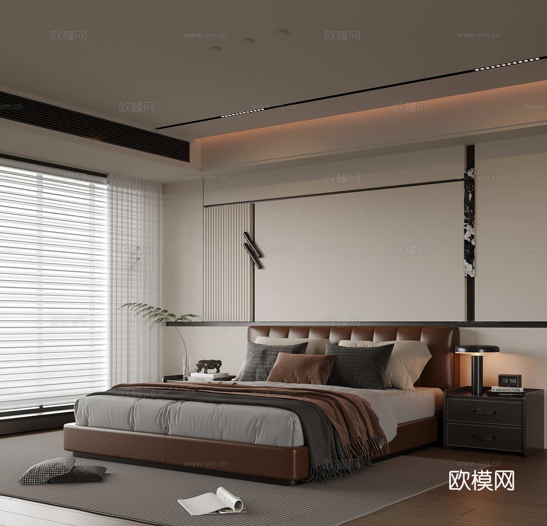 现代卧室 双人床 床头柜su模型