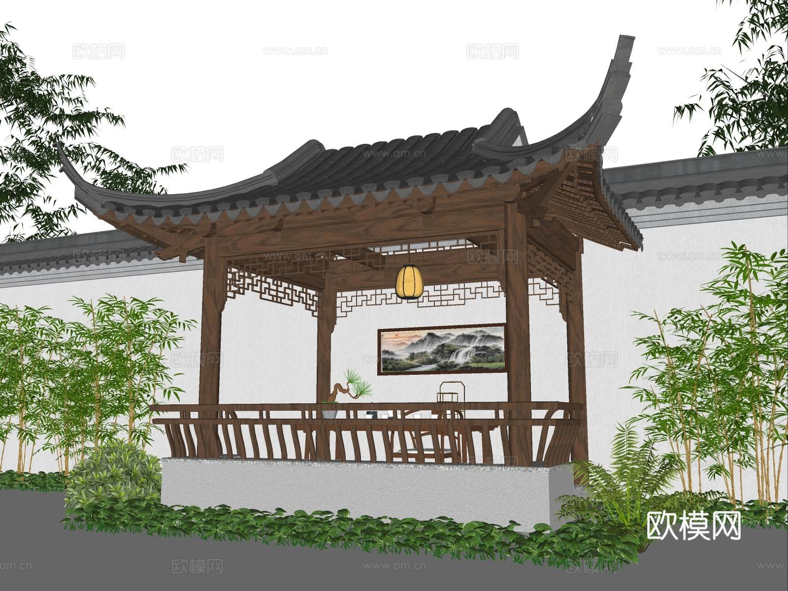 中式半亭 庭院半亭 别墅半亭su模型