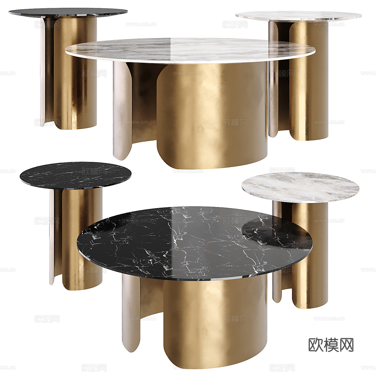 现代轻奢大理石岩板茶几组合3d模型