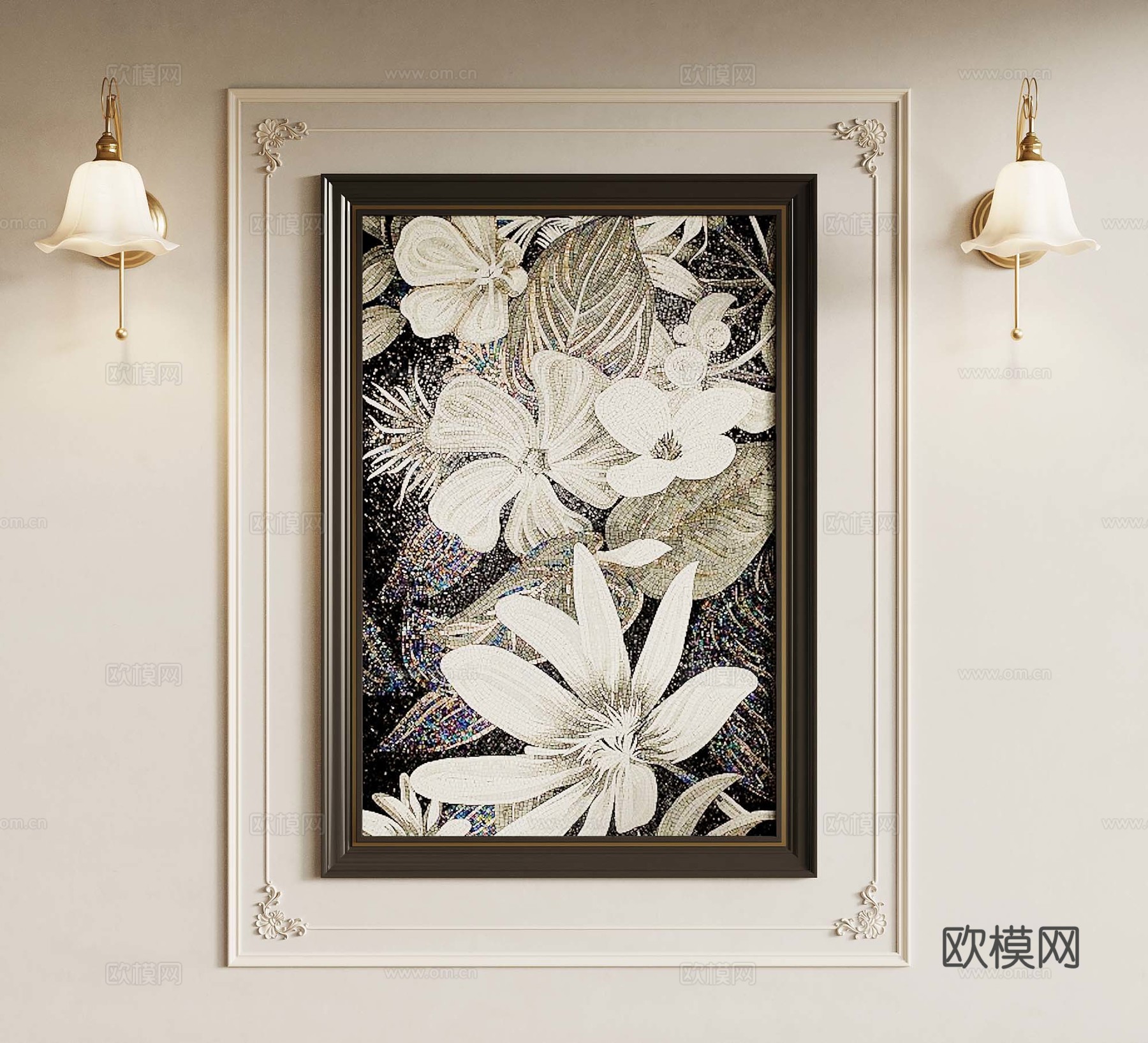 07法式复古中古风装饰画 法式壁灯3d模型