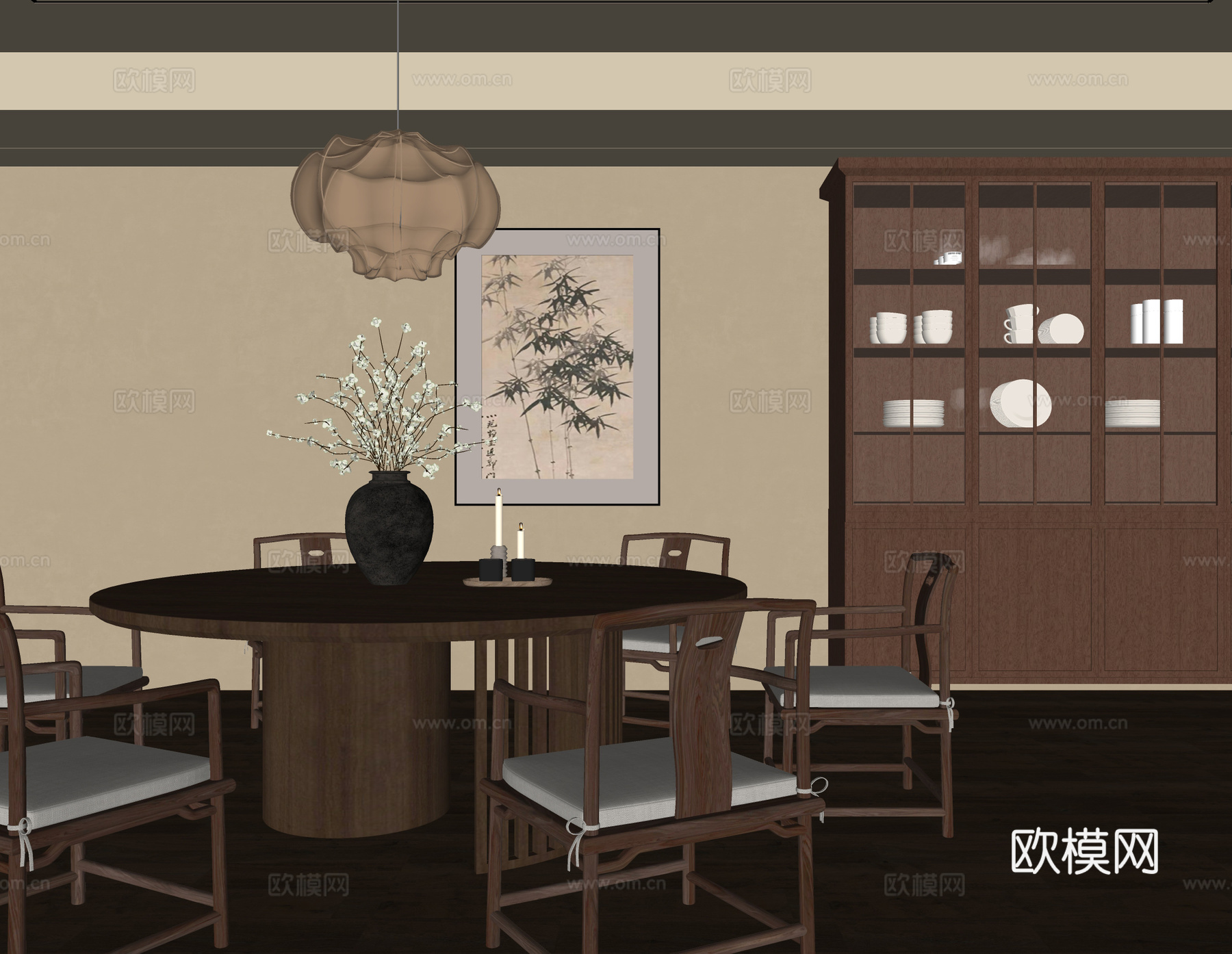 新中式餐厅su模型