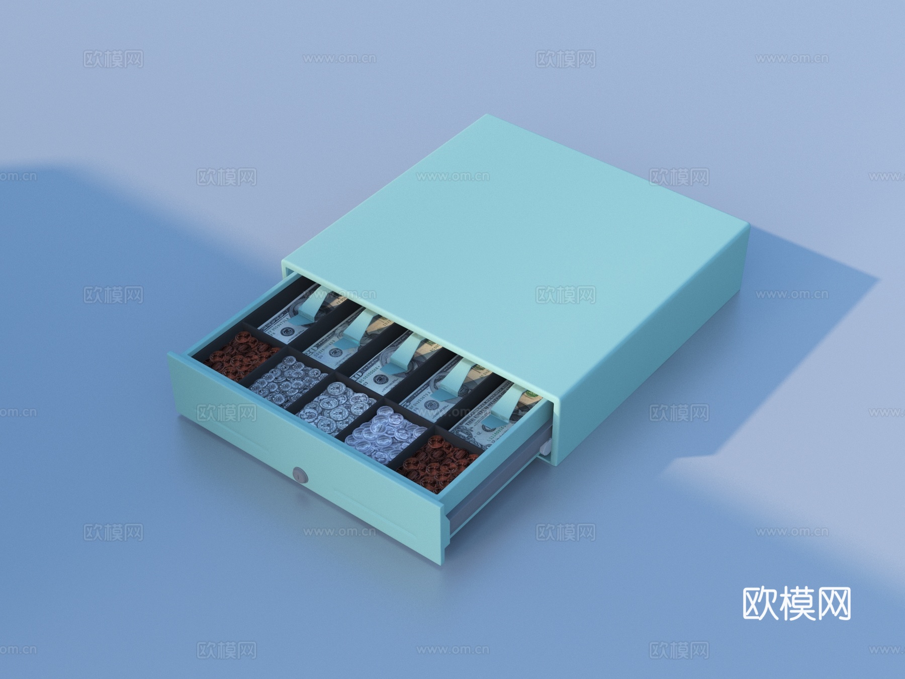 抽屉 收银台 钱币3d模型