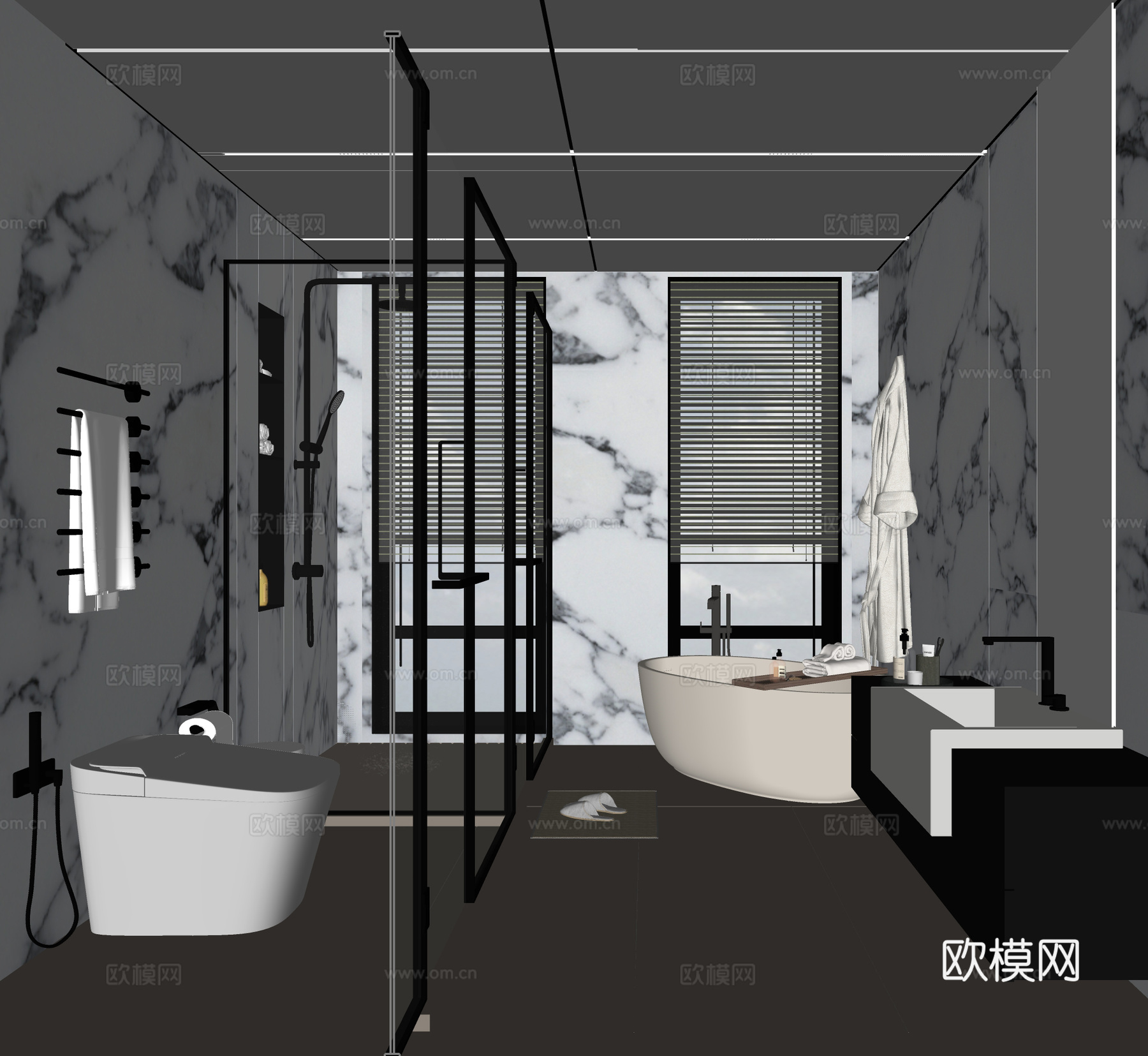 现代卫生间 酒店卫生间 洗手台su模型