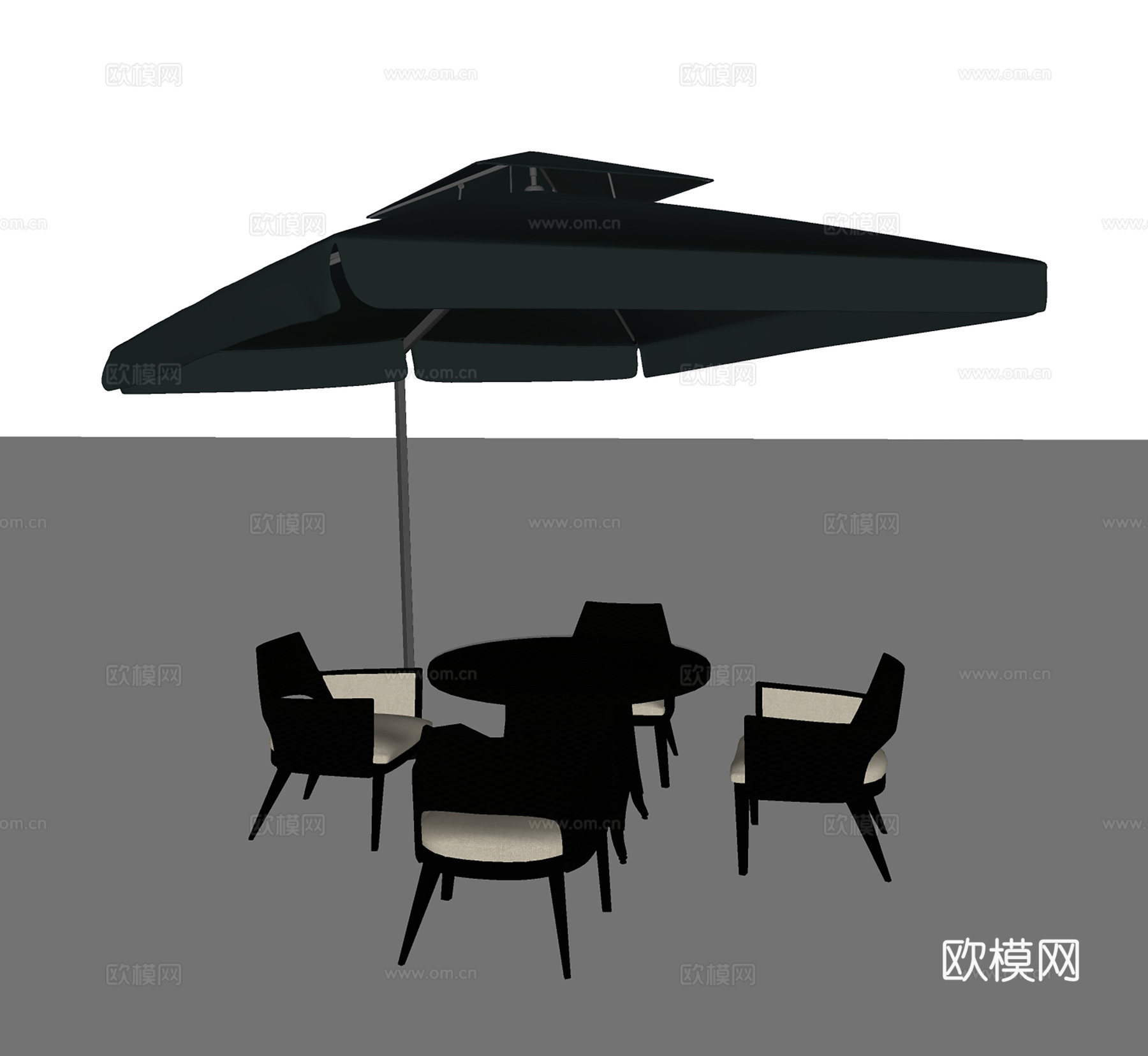 现代户外桌椅  桌椅组合  太阳伞遮阳伞su模型