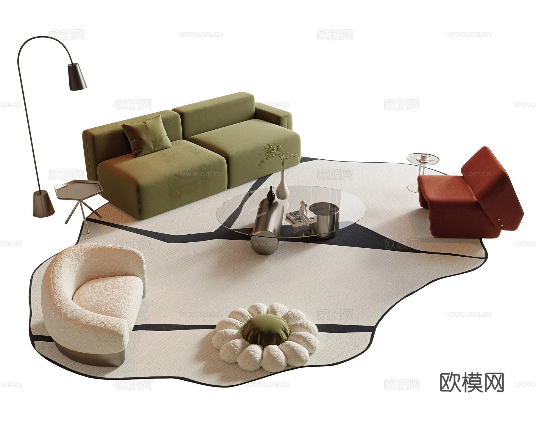 现代极简沙发茶几组合 小户型沙发 多人沙发 组合沙发 极简茶3d模型