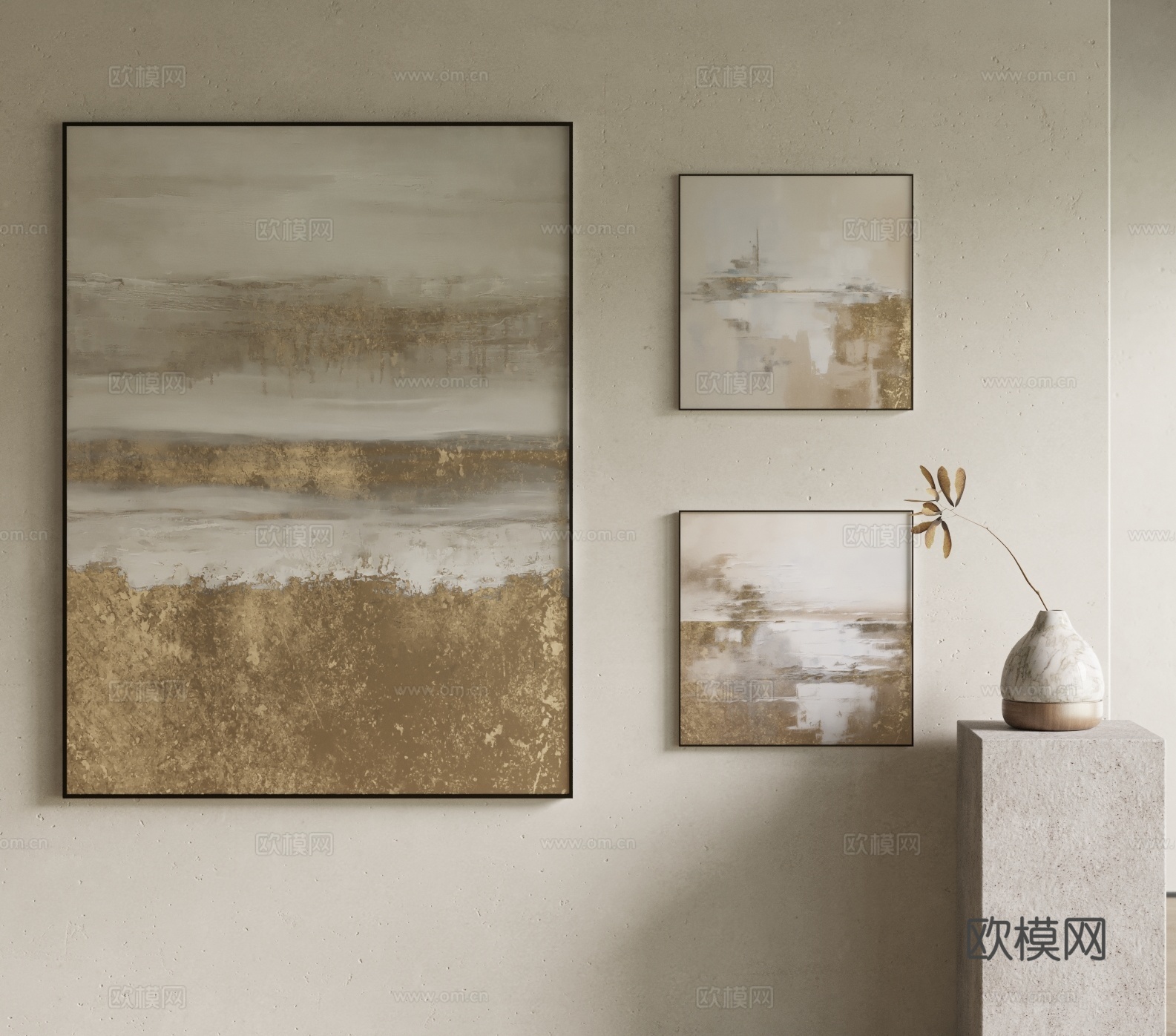 现代挂画 装饰品组合 挂画 轻奢挂画 抽象画su模型