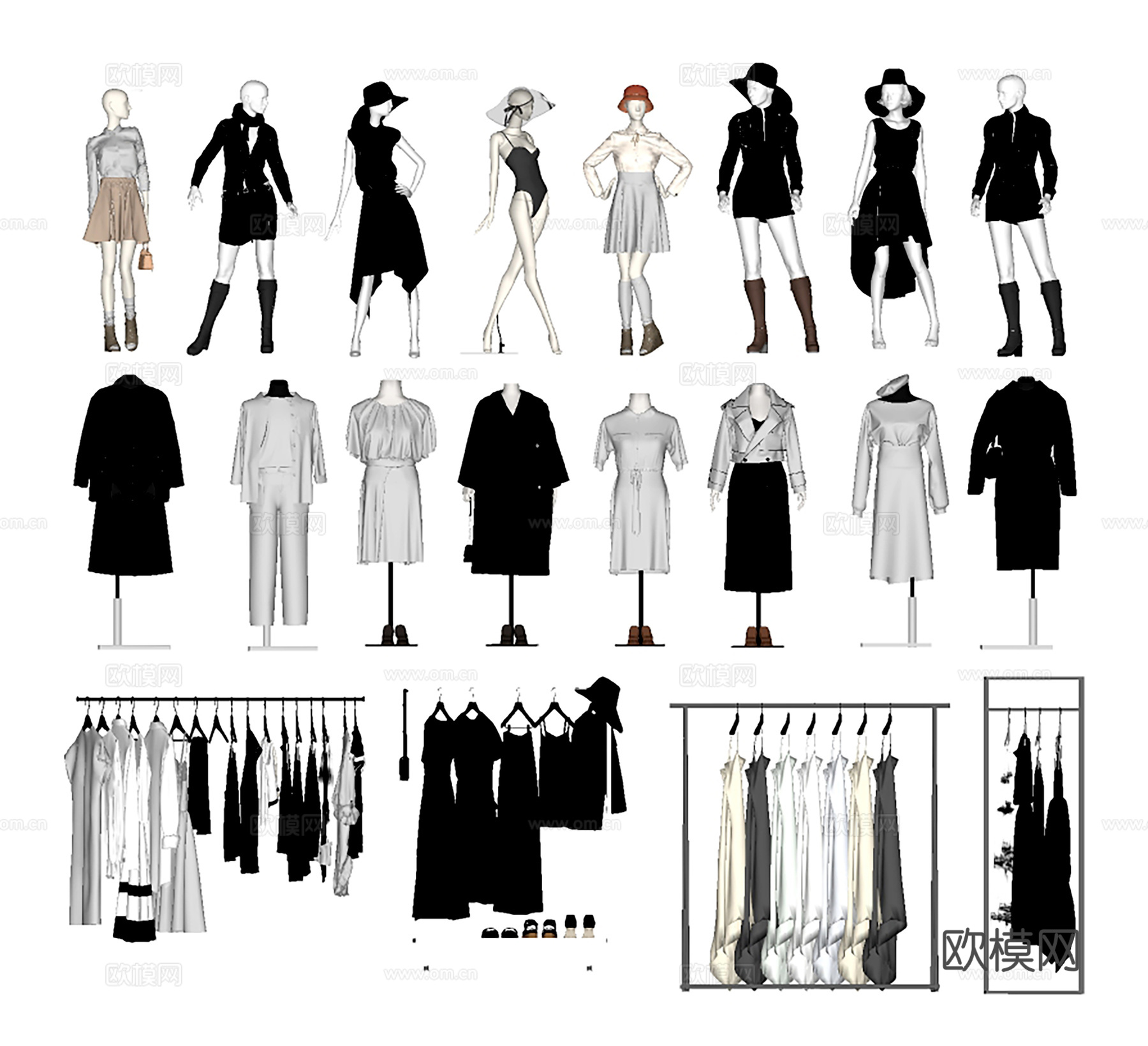 服饰鞋帽 服装模特 衣服 裙子 帽子 服装店模特su模型