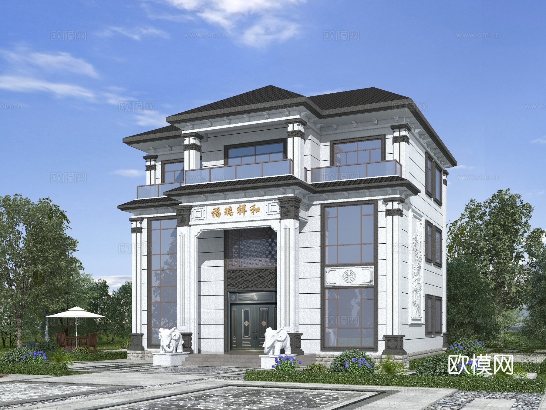 中式别墅 新中式别墅3d模型