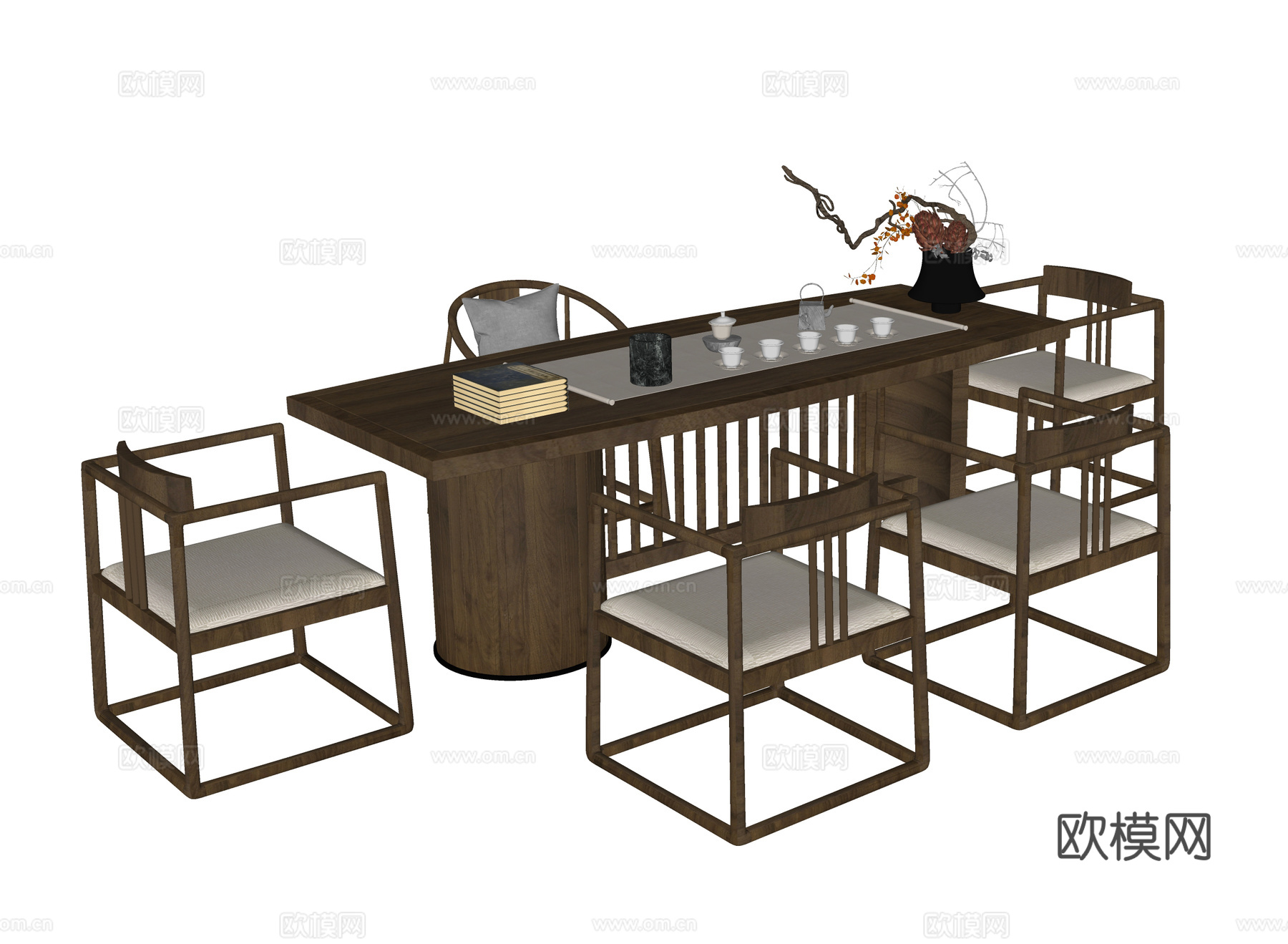 现代茶桌椅 茶椅 茶桌 茶具su模型