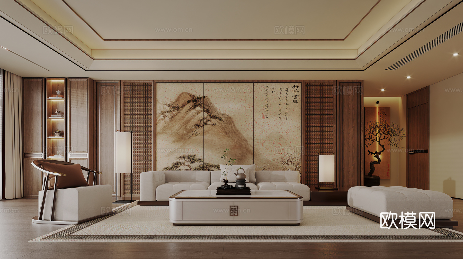 新中式宋式风客厅沙发组合3d模型