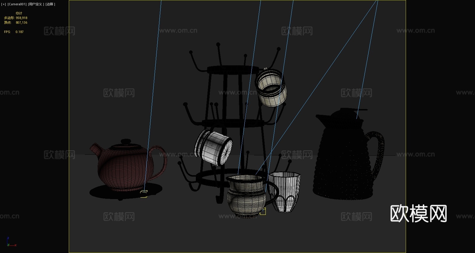 新中式茶具茶杯茶壶水壶开水瓶餐具摆件水杯3d模型