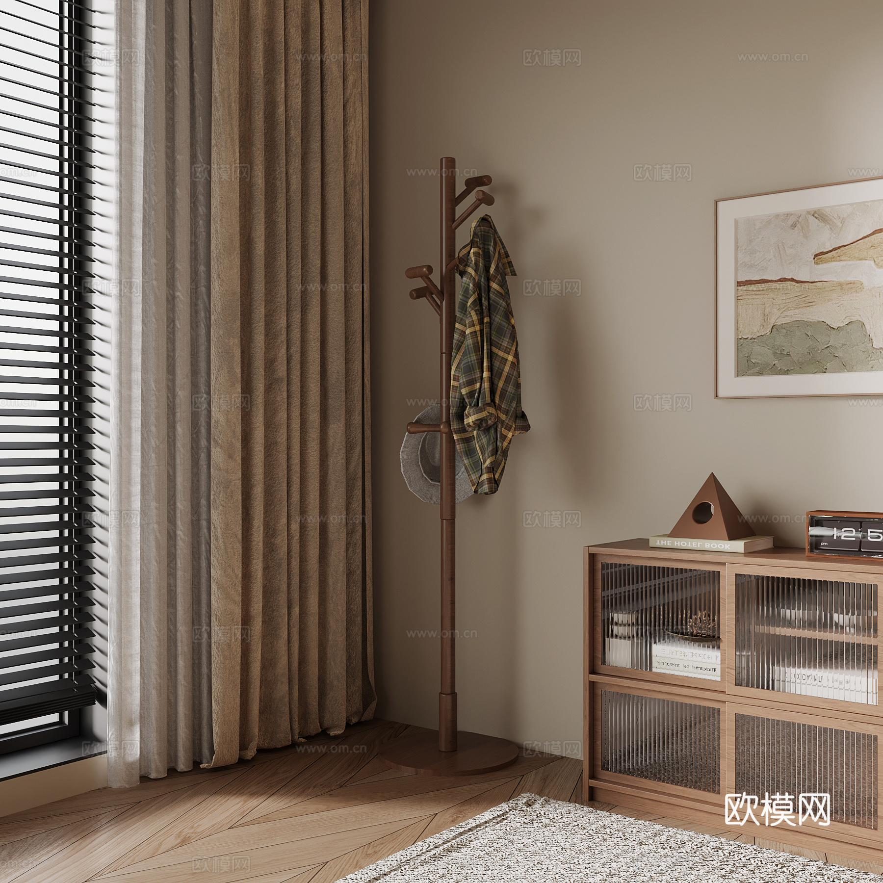 07中古风衣架 挂衣架 挂画3d模型