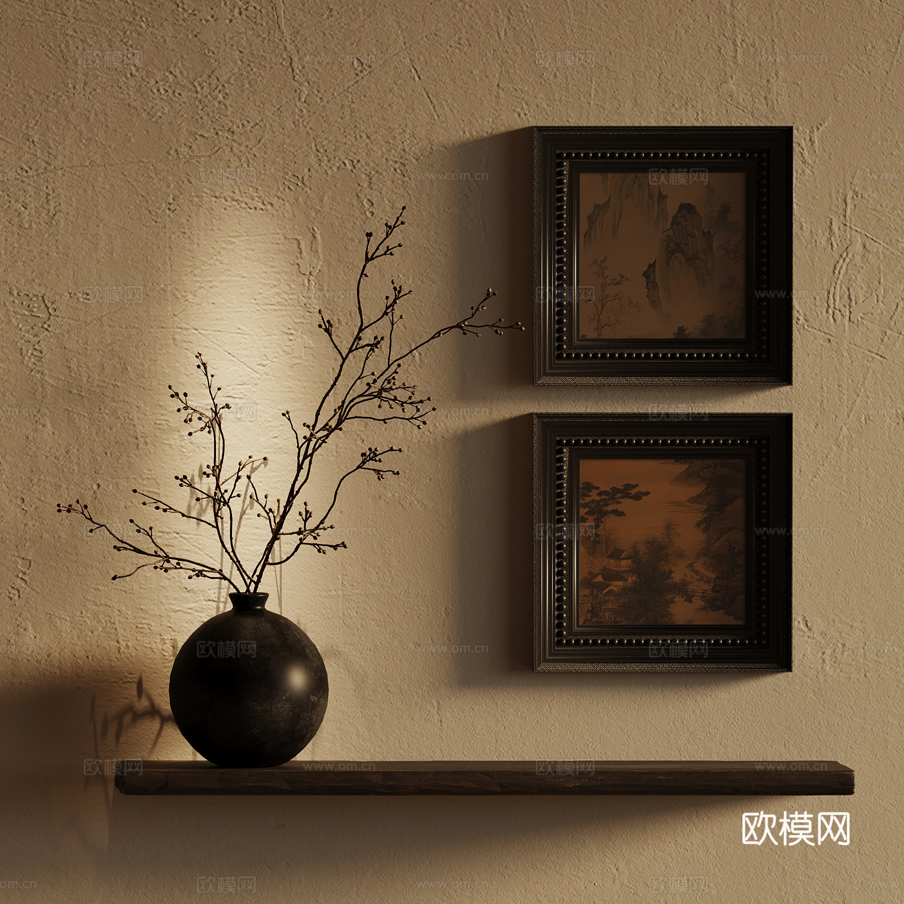 01新中式挂画 花瓶3d模型