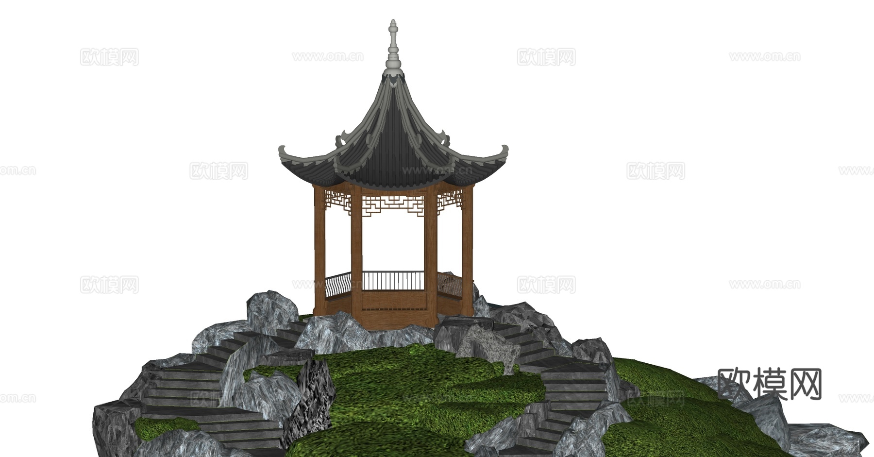 中式凉亭su模型