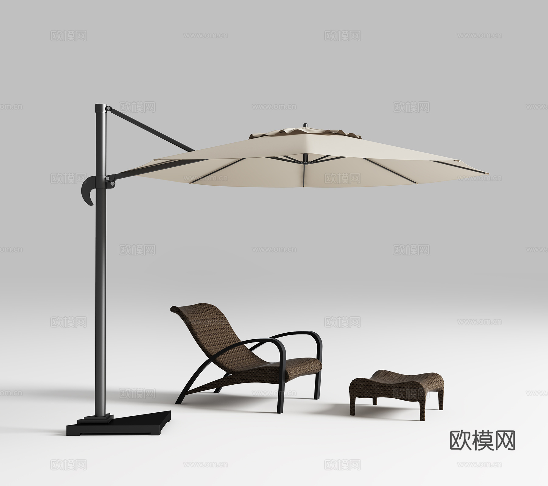 现代户外躺椅  户外脚踏  太阳伞遮阳伞su模型