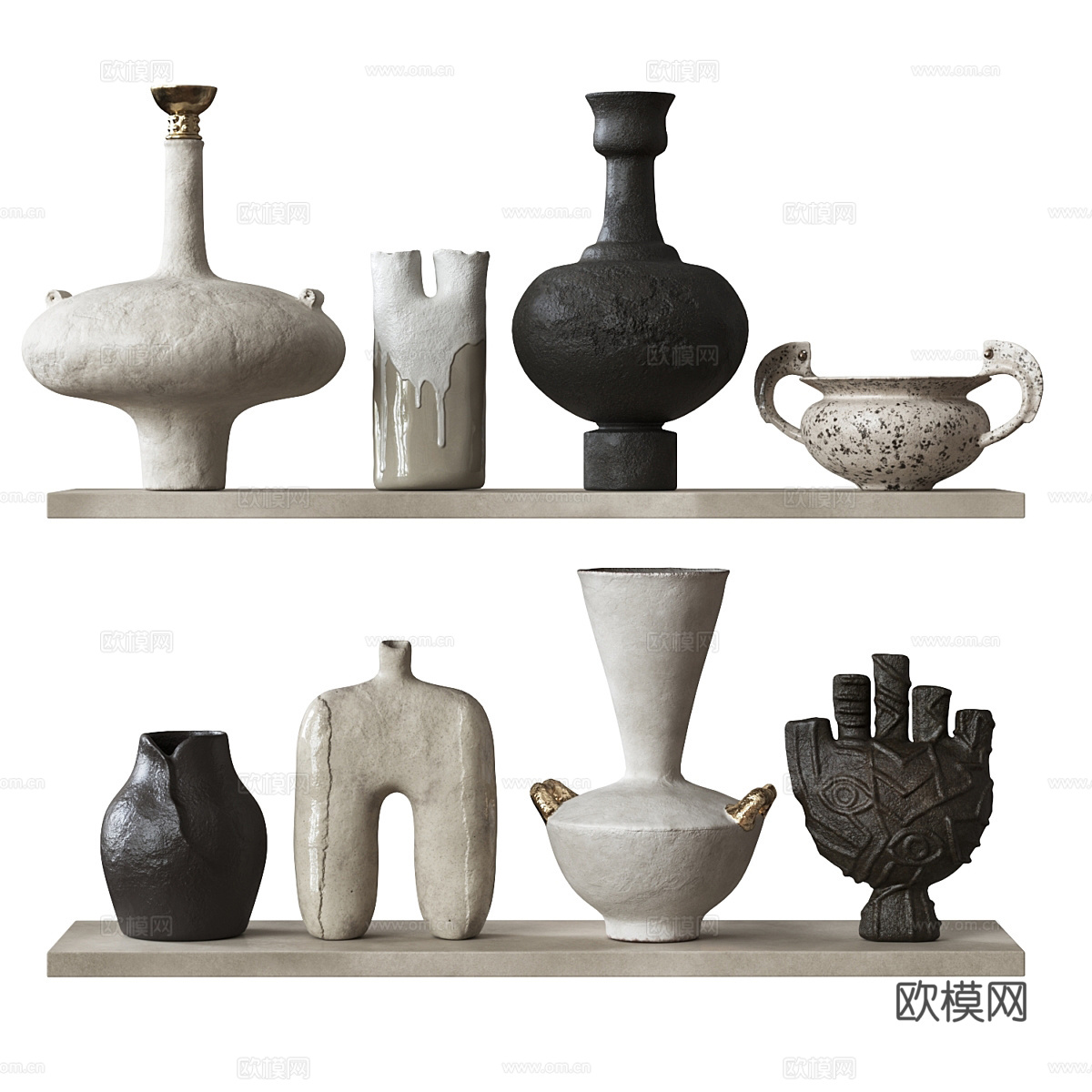 新中式侘寂陶罐花瓶3d模型