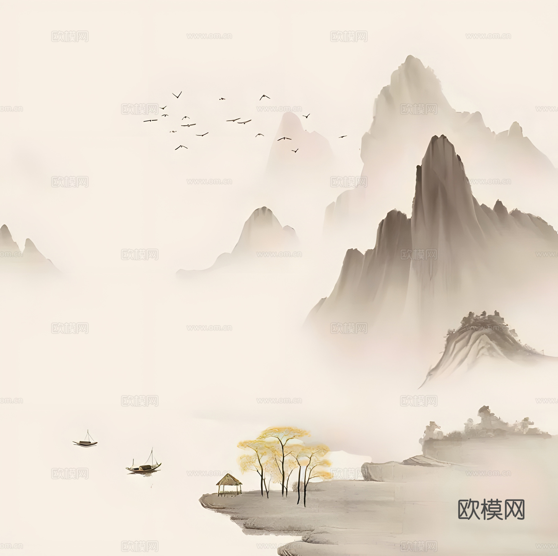 中式山水壁画