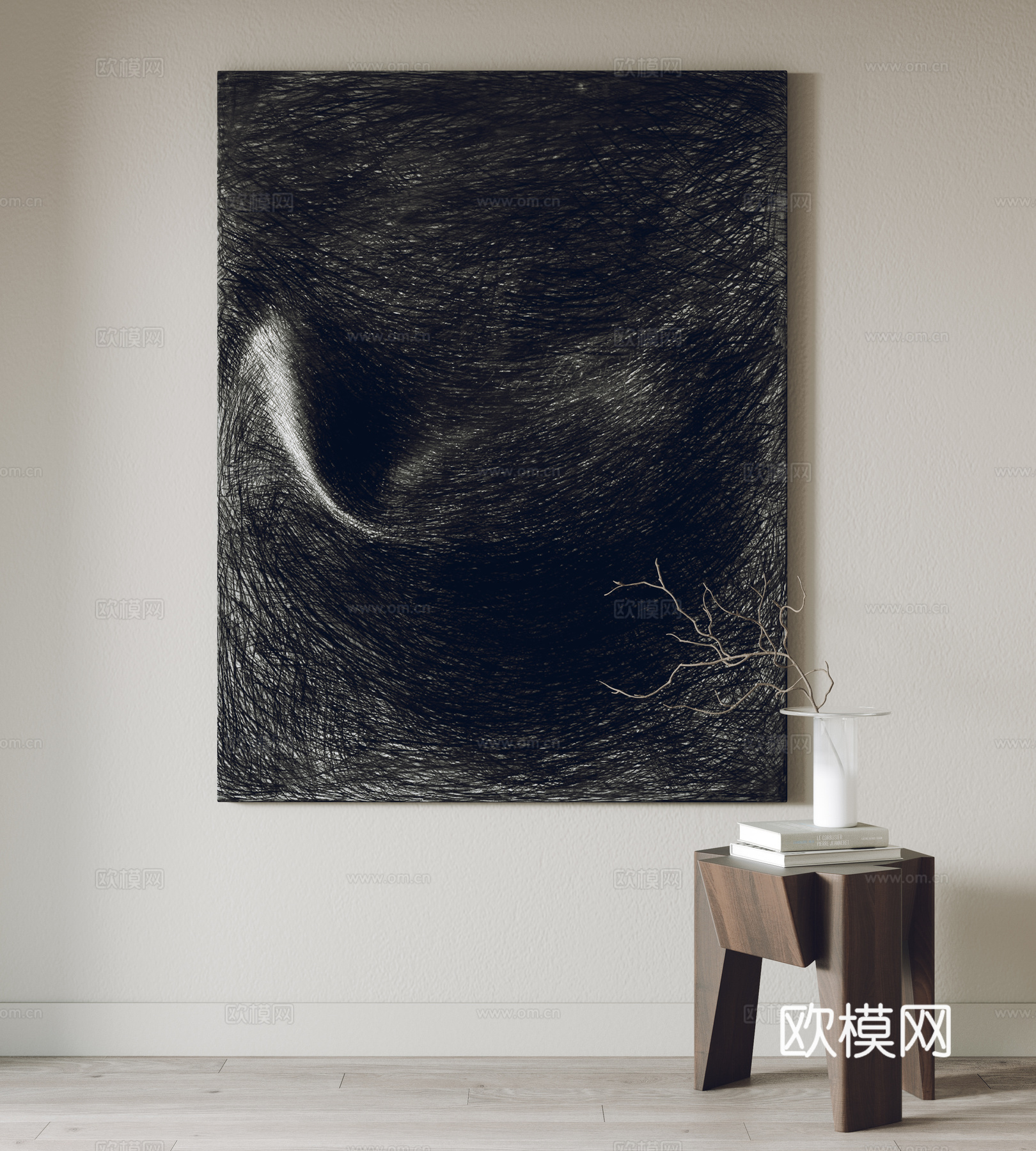 现代挂画 装饰画 边几3d模型
