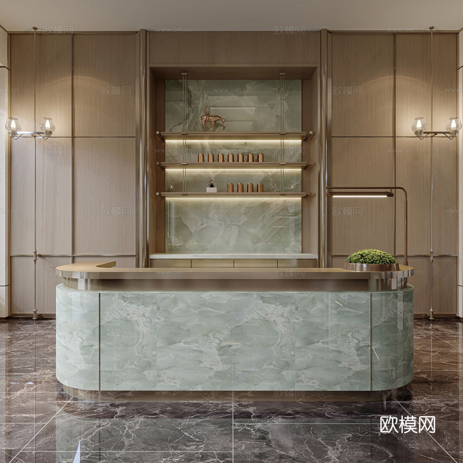 新中式前台 酒店前台 售房部 吧台3d模型