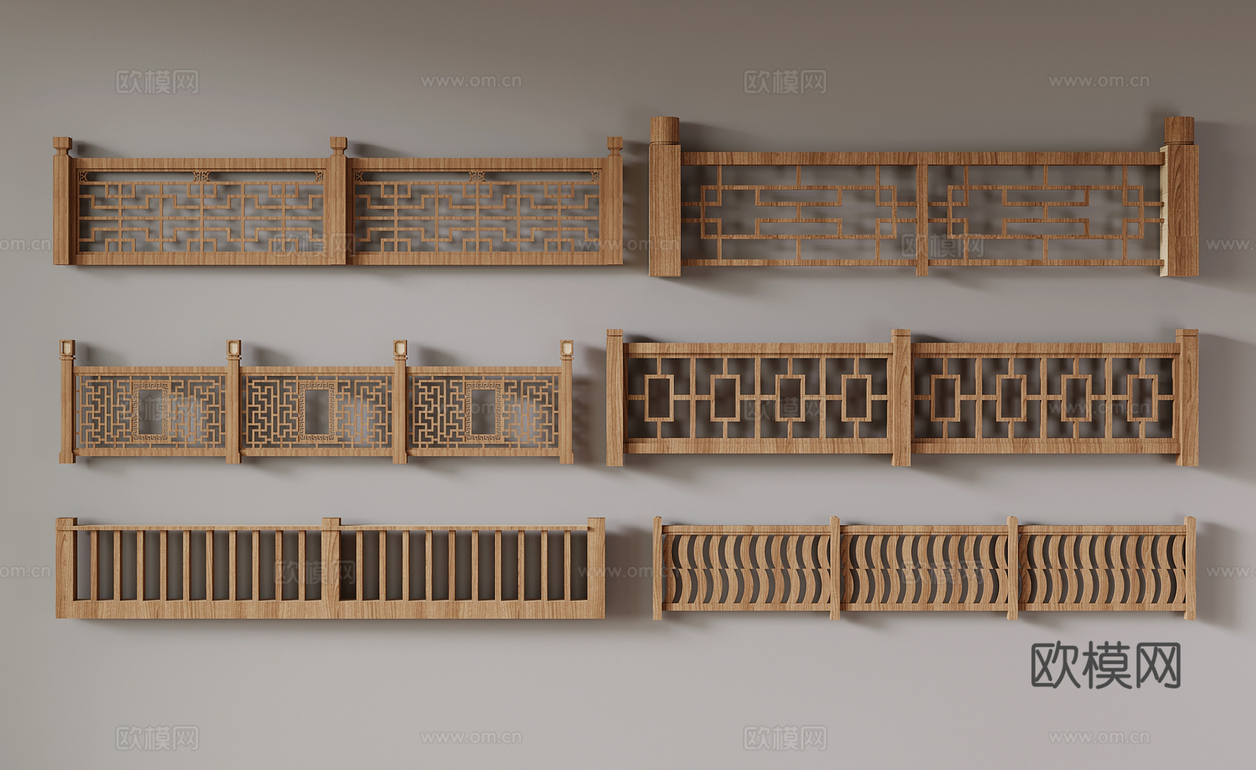 12护栏 新中式栏杆 实木护栏3d模型