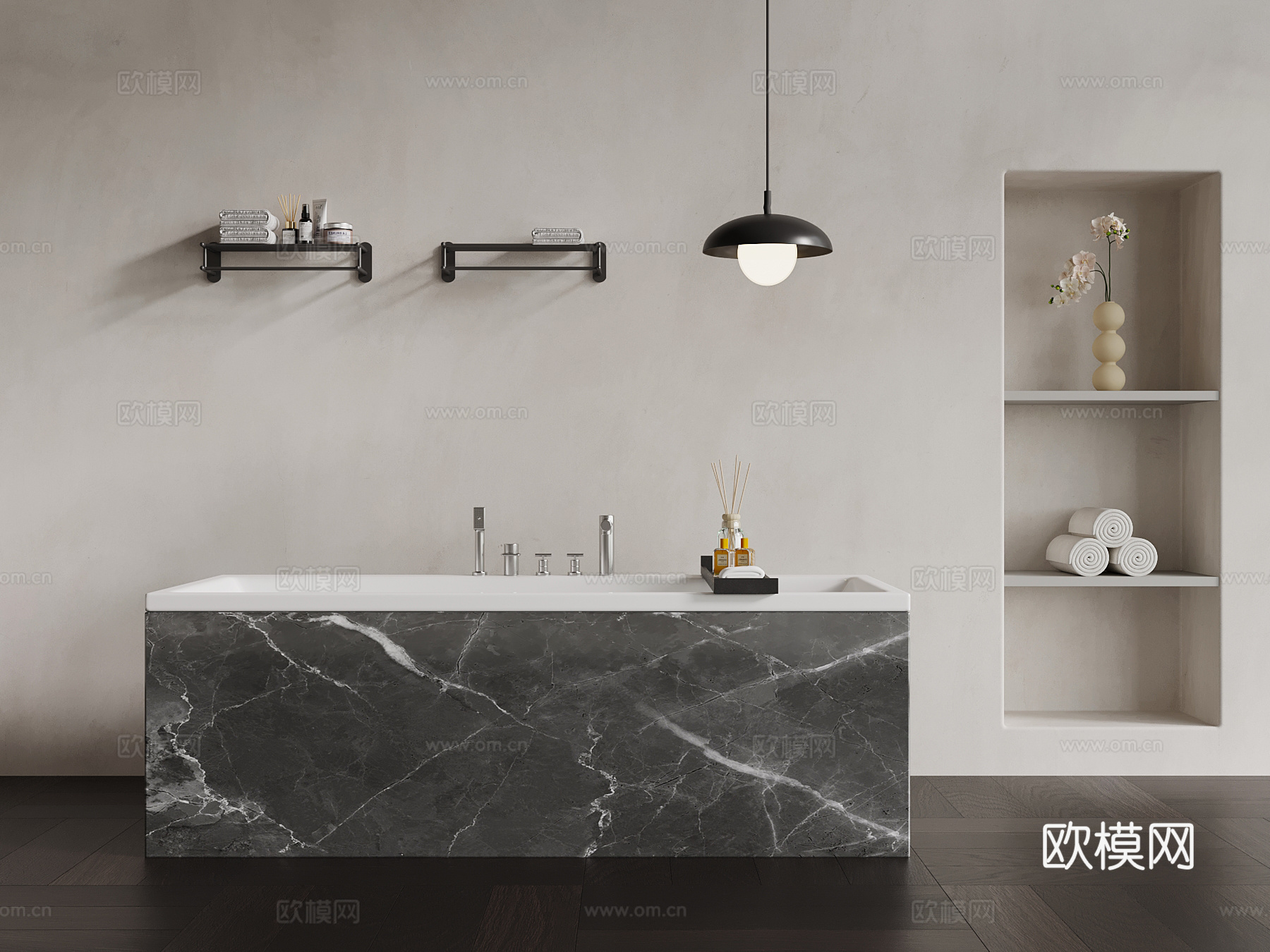 04现代浴缸 毛巾架 吊灯3d模型