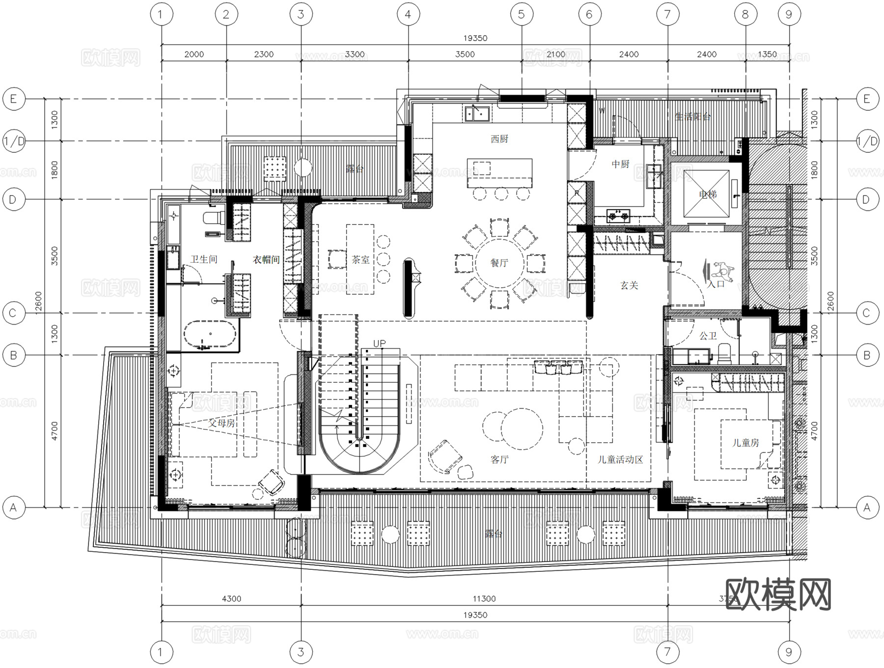 重庆万华麓悦山城顶跃样板房丨效果图丨施工图丨暖通图丨物料cad施工图