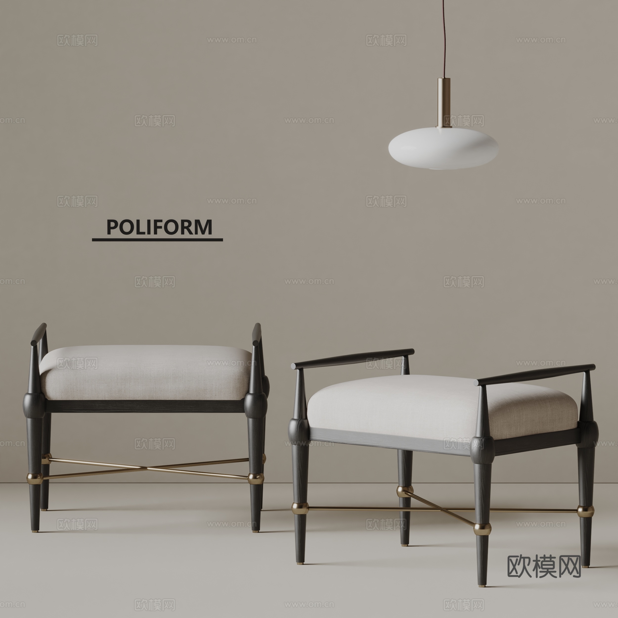 poliform现代沙发凳 凳子 布艺沙发凳 鞋凳 吊灯su模型