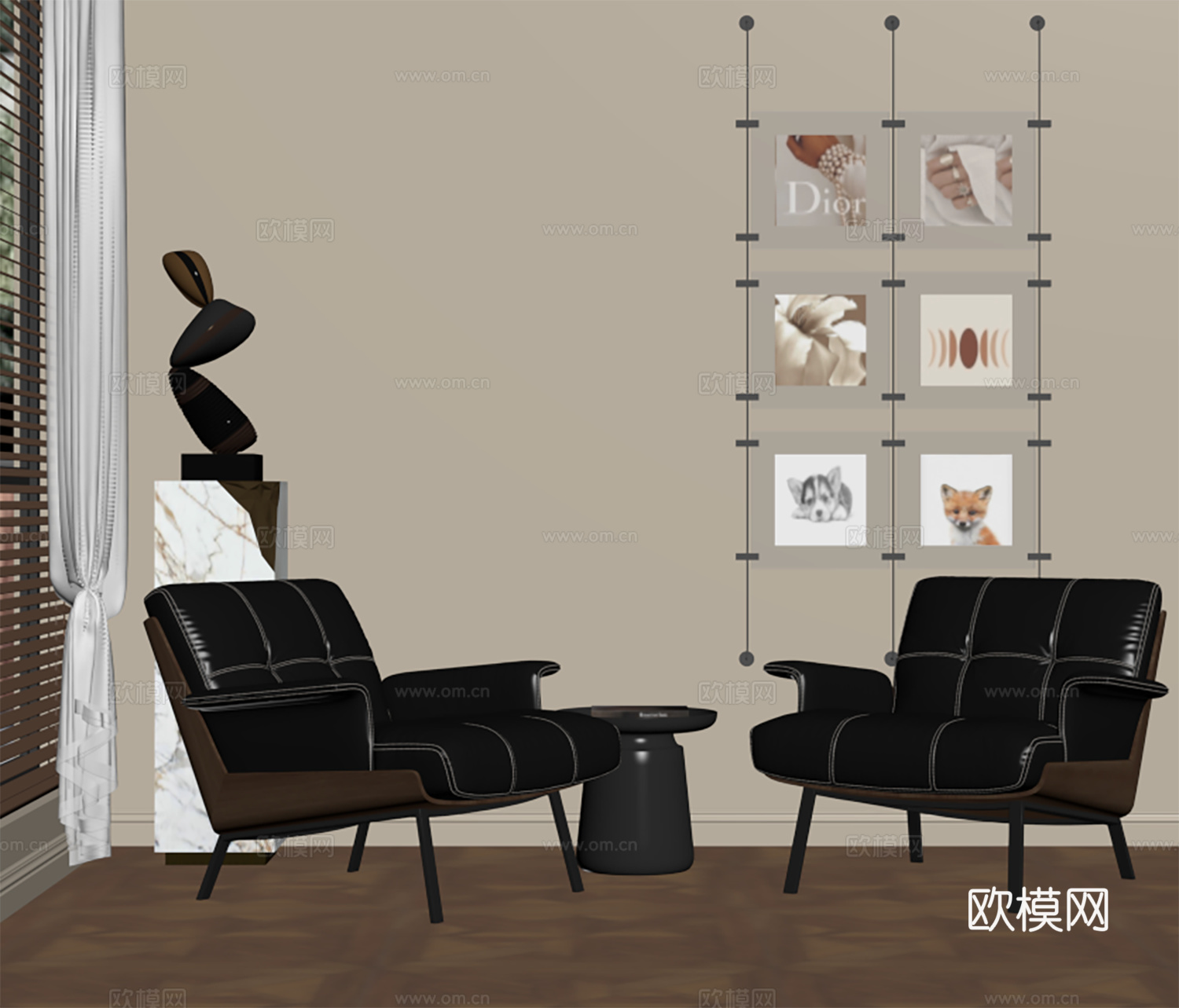 现代意式休闲椅 皮椅 不锈钢椅su模型