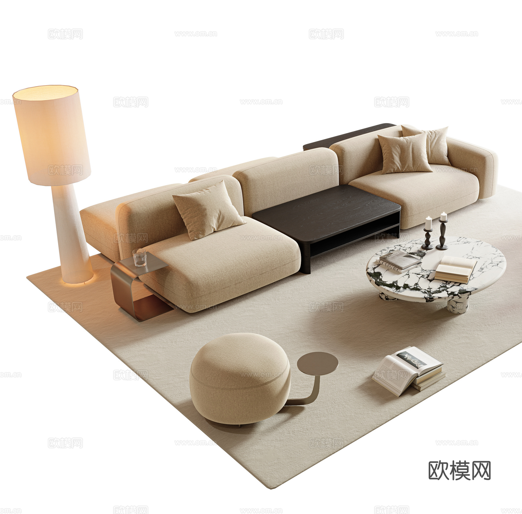 侘寂极简风沙发茶几组合 多人沙发 组合沙发 双面沙发 大理石3d模型