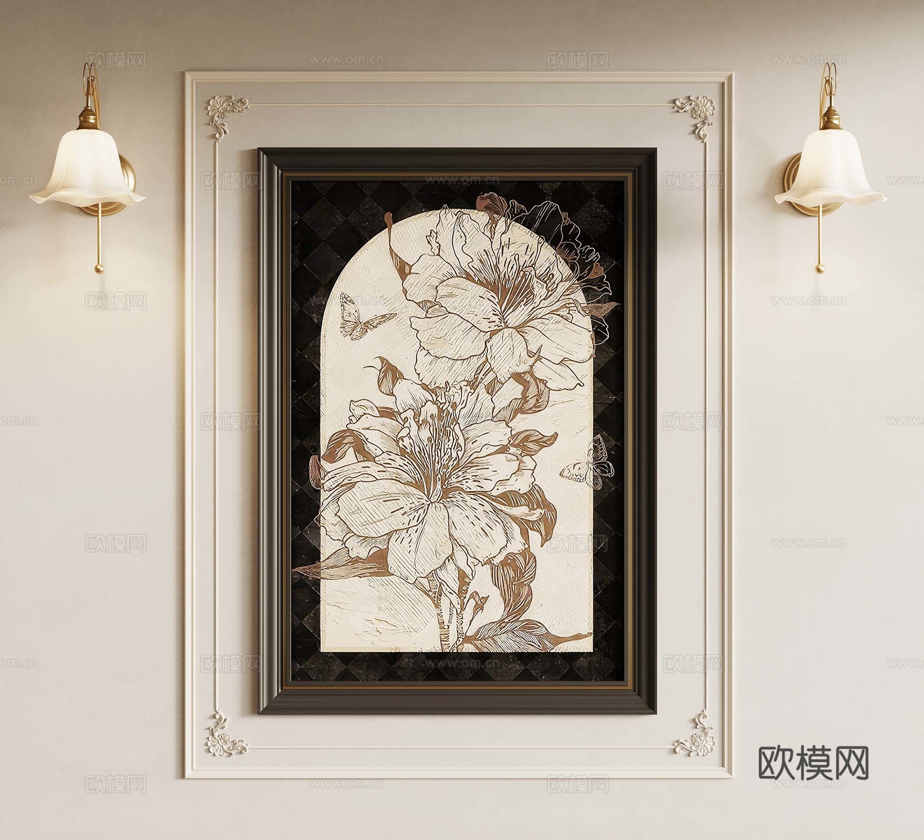 08法式复古中古风装饰画 法式壁灯3d模型